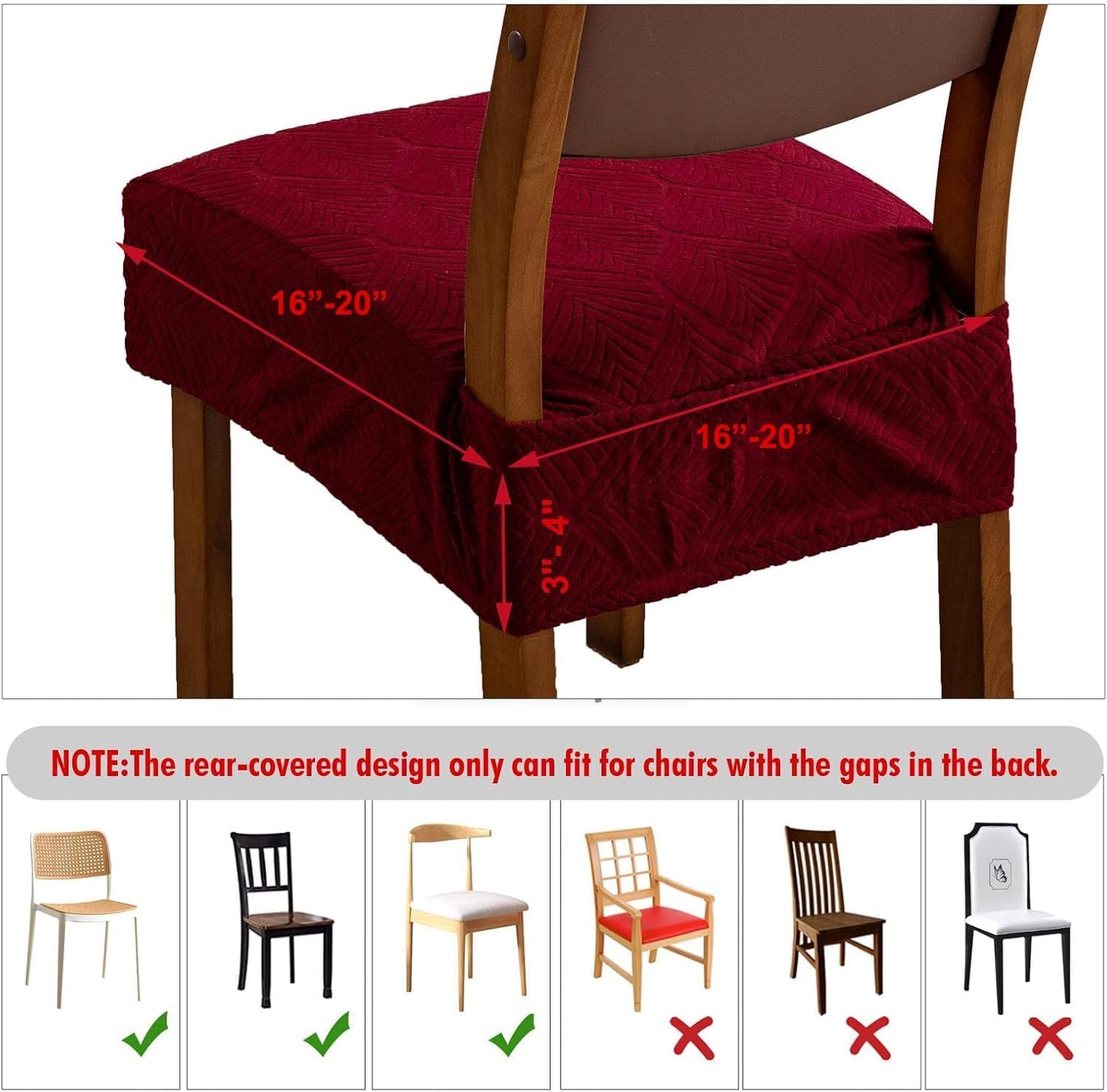 Removable Washable Dining Chair Seat Covers Set of 2,Stretch Jacquard Chair Seat Cushion Protector Slipcovers, Rear Covers
