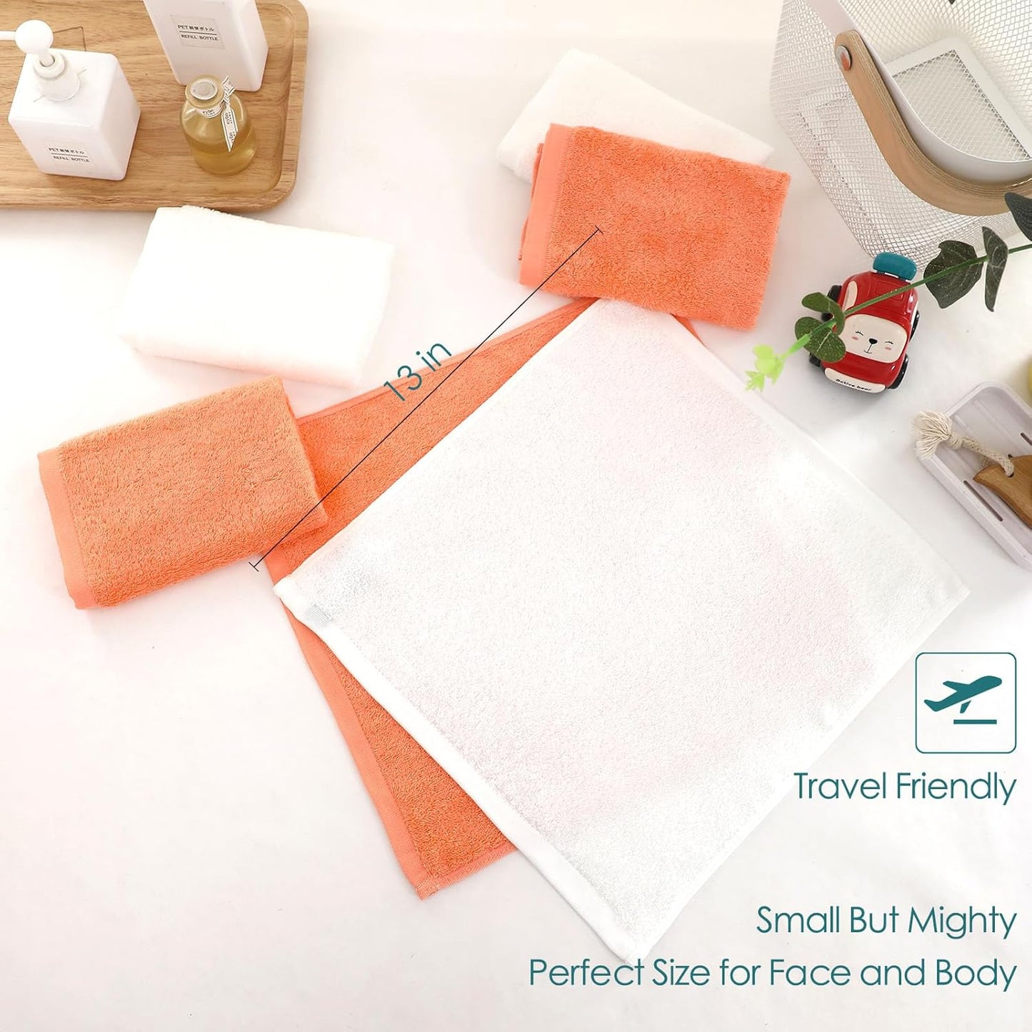 Wash Cloths 12 Pack, 13x13 inch Extra Large White Face Towel on Sensitive Skin, Super Soft and Skin Friendly Bath Washcloths for Face and Body, Easy to Clean Fast Dry Facial Cleaning Cloths with Loop