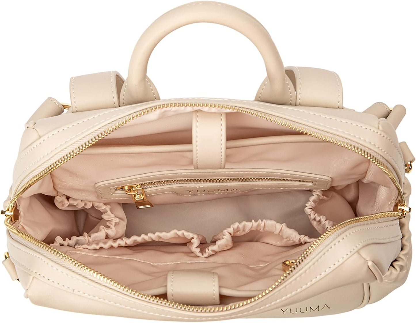 YUUMA Mini Diaper Bag Backpack-Minimalist bag With Premium Vegan Leather Material With 7 Interior and 5 External Pockets (Ivory)