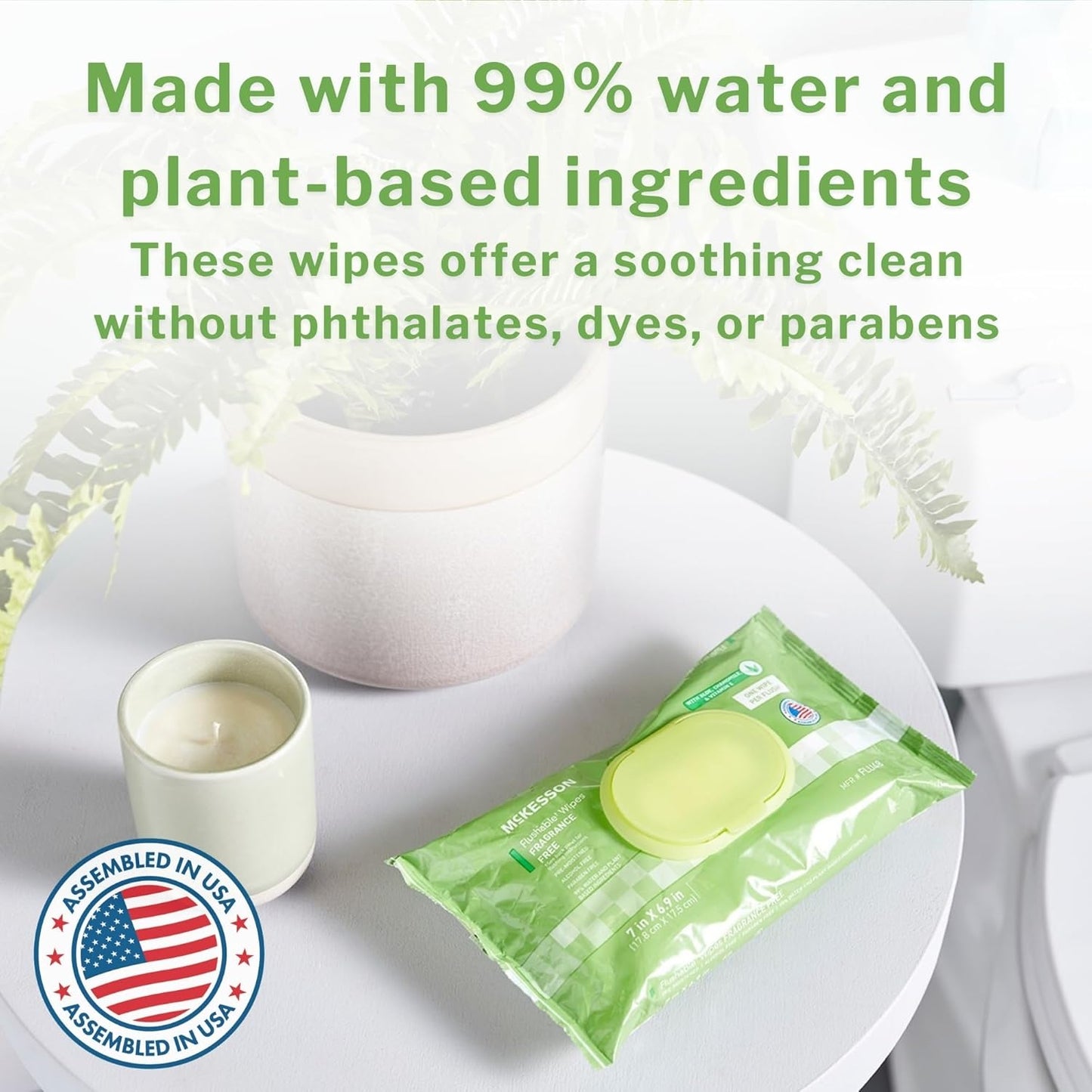 McKesson Flushable* Adult Wet Wipes – 288 Wipes (3 Pack of 96) – Aloe & Vitamin E, Plant-Based Cleansing Wipes, Scented