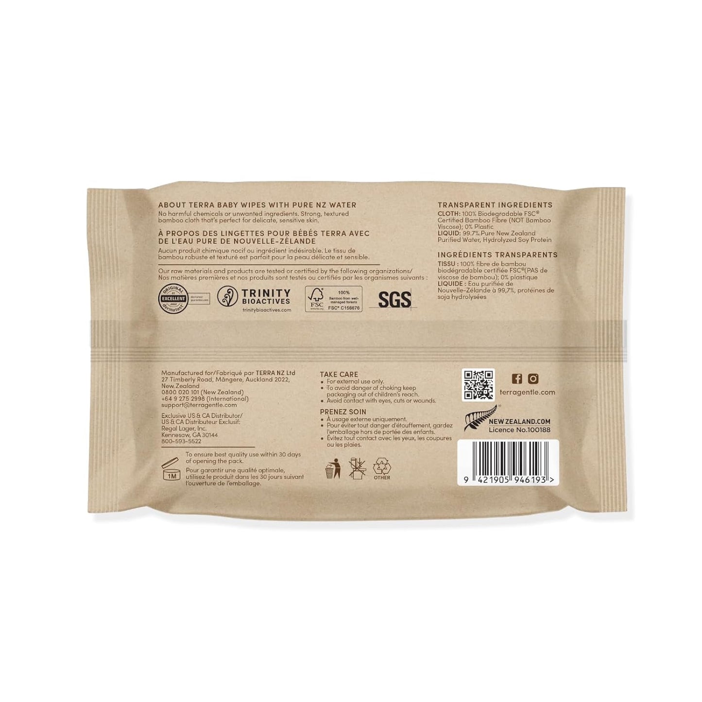 Terra Bamboo Baby Wipes TRAVEL PACK: Pure, 99.7% Pure New Zealand Water, 100% Biodegradable Bamboo Fiber, 0% Plastic, Unscented Baby Wipes for Sensitive Skin, 1 TRAVEL PACK of 120 Wipes