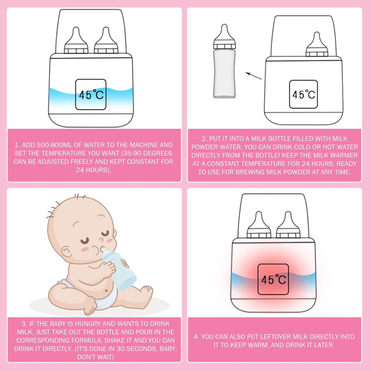 Baby Bottle Warmer & Steriliser Temperature Adjustable Portable Bottle Warmer Remote Control Baby Food Heater with LCD Display for Breastmilk or Formula, Grey