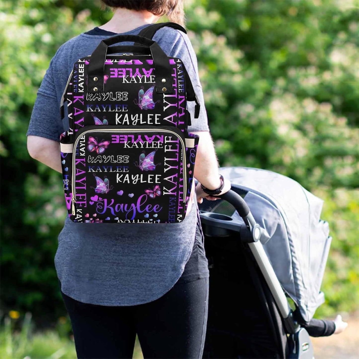D-Story Customized Diaper Backpack Customize Baby Bag Cute Custom Diaper Bag Diaper Backpack With Name Text Shoulders Bag Waterproof Baby Backpack, Colorful Butterfly