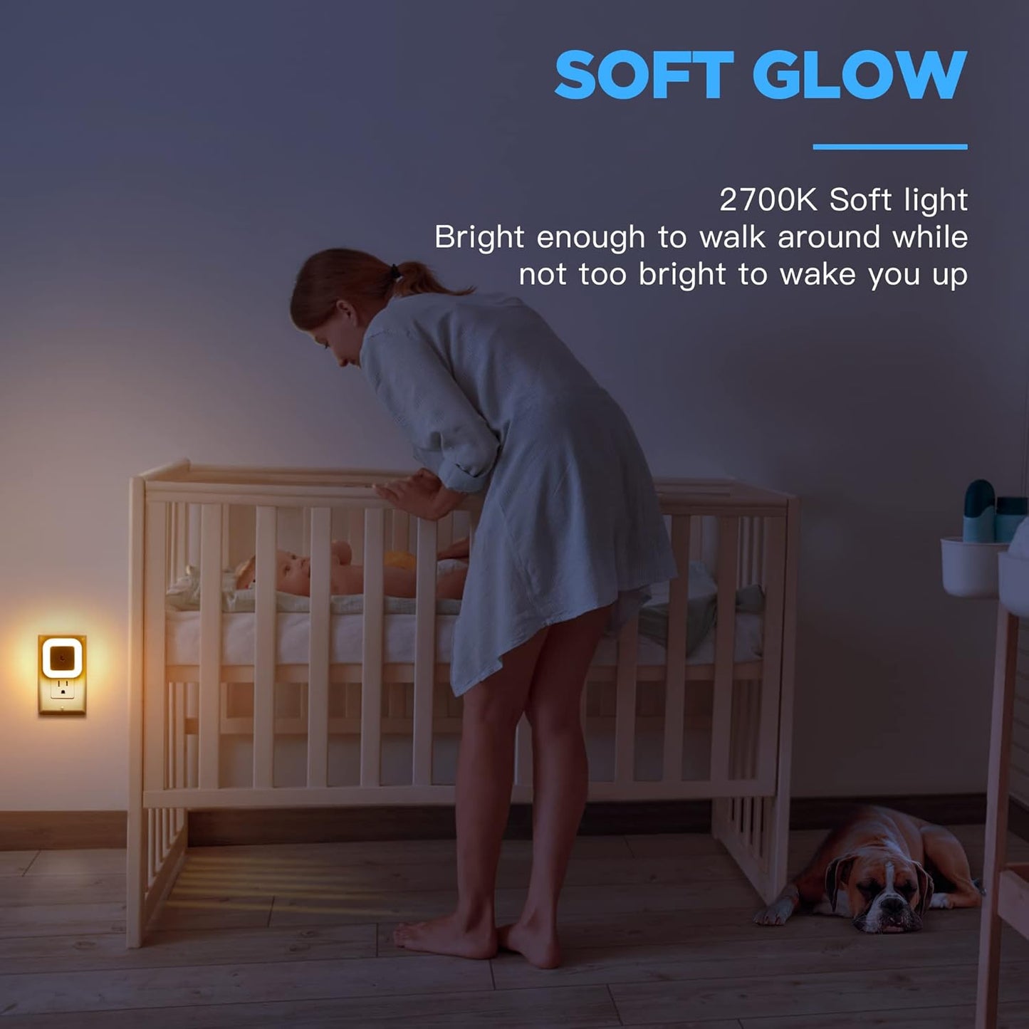 Dimmable LED Night Light with Dusk-to-Dawn Sensor for Nursery, Kids Room, Bedroom, Hallway, Stairs, Bathroom, Kitchen, Warm White, Pack of 4