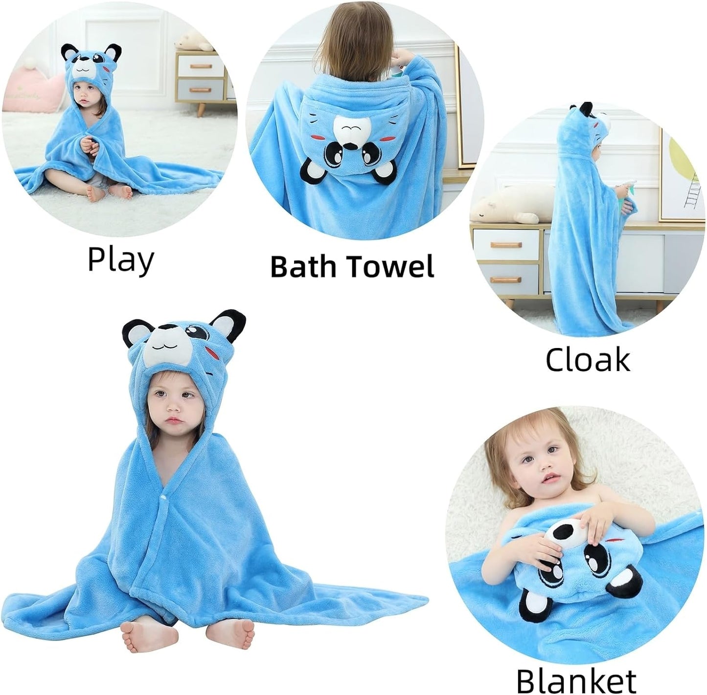 Wearable Blanket Hoodie for Kids Toddlers Hooded Towels Soft Cozy Flannel Wearable Throw Blanket Hoodie for Boys Girls Birthday Gifts (Blue Bear 50 * 40)