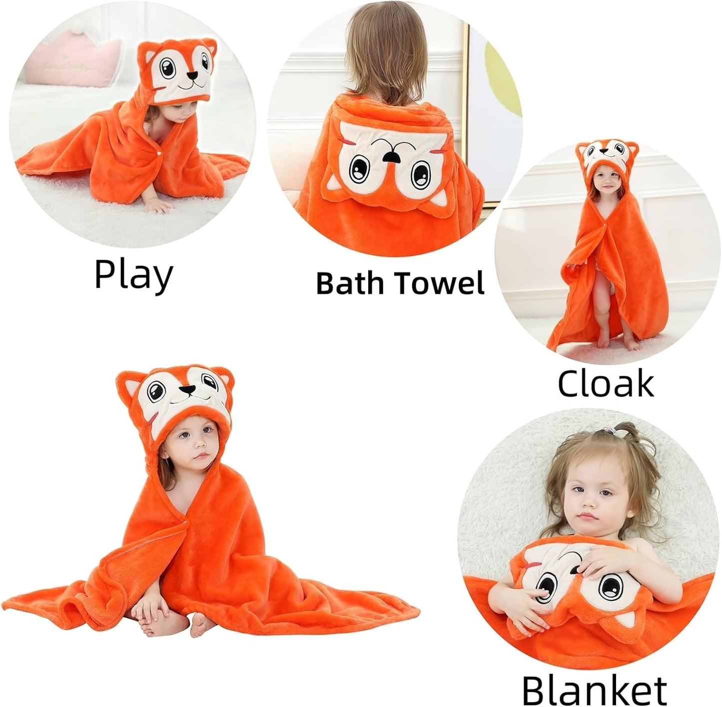 Wearable Blanket Hoodie for Kids Toddlers Hooded Towels Soft Cozy Flannel Wearable Throw Blanket Hoodie for Boys Girls Birthday Gifts (Fox 60 * 50)