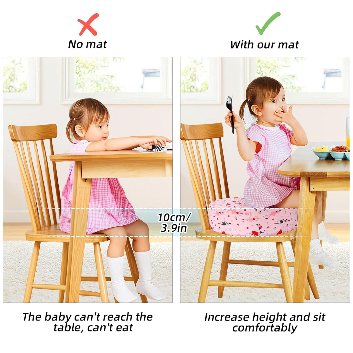 Zicac Portable Seat Cushion Washable with Non-Slip Bottom, Detachable Strong Support Cushion for Toddler Kids Baby Infant (Pink Girl)