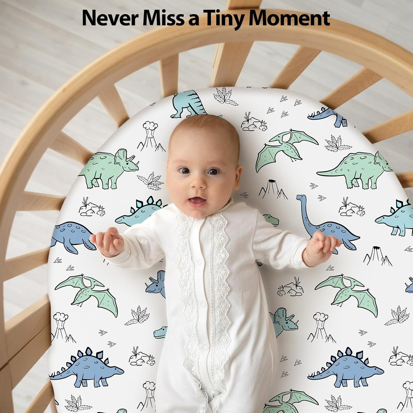 Baby Bassinet Sheets Girl Boy, Fitted Bassinet Sheet Set 3 Pack Bassinet Mattress Sheets Universal Fit for Rectangle, Round, Oval, Hourglass Mattress, Soft Breathable Green & Blue Dinosaur