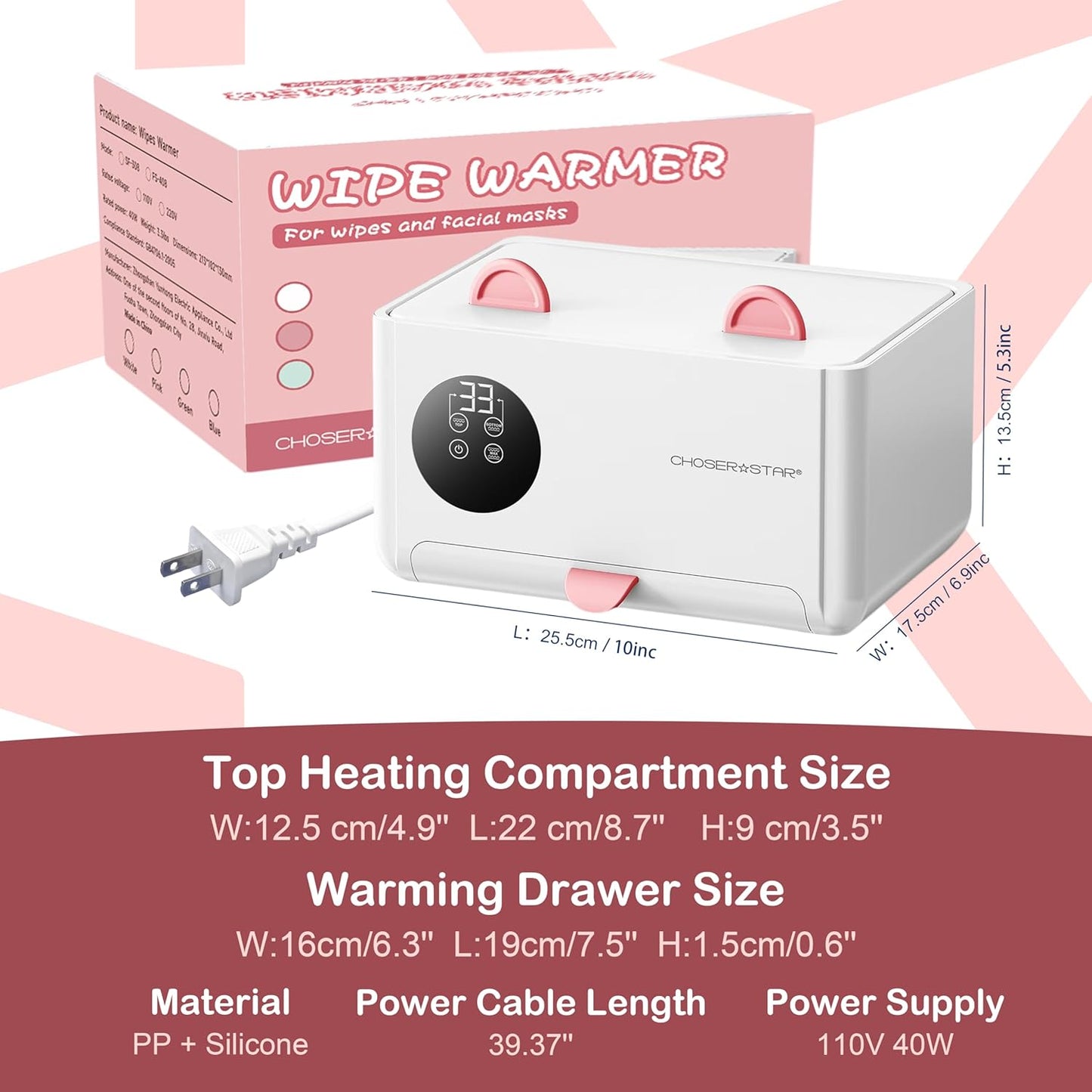 Wipe Warmer for Baby – Cat Ear Baby Wipe Warmer – Dual Layer with Face Mask Heating, 4 Temperature Settings, Upper & Lower Zone Control, Large Capacity, Constant Warmth for Newborn Night Care