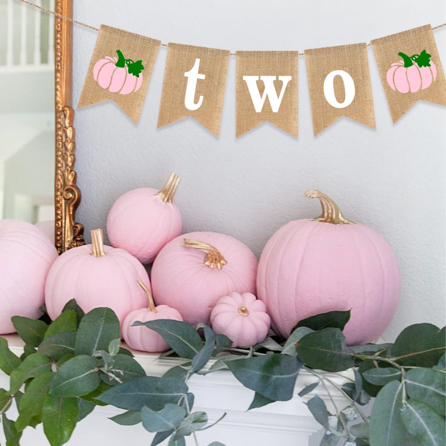Two Pumpkin Banner 2nd Birthday Party Decoration Little Pumpkin Fall Autumn Second Birthday Highchair Burlap Garlands Pink