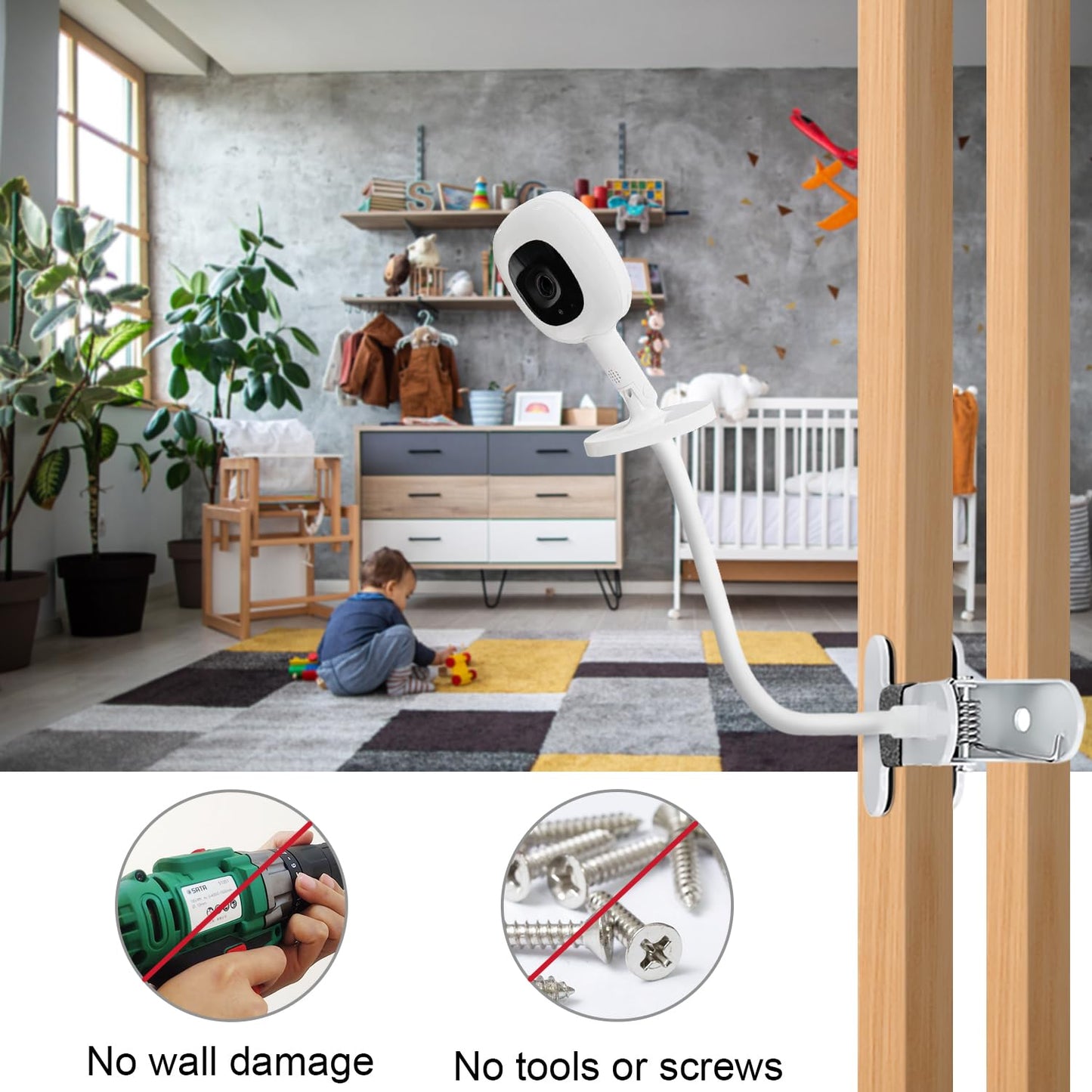 Baby Monitor Mount Compatible with Nanit Pro Smart Baby Monitor & Flex Stand Flexible Long Gooseneck Arm Also for Cameras with 1/4 Screw Mount Baby Camera Holder Stand