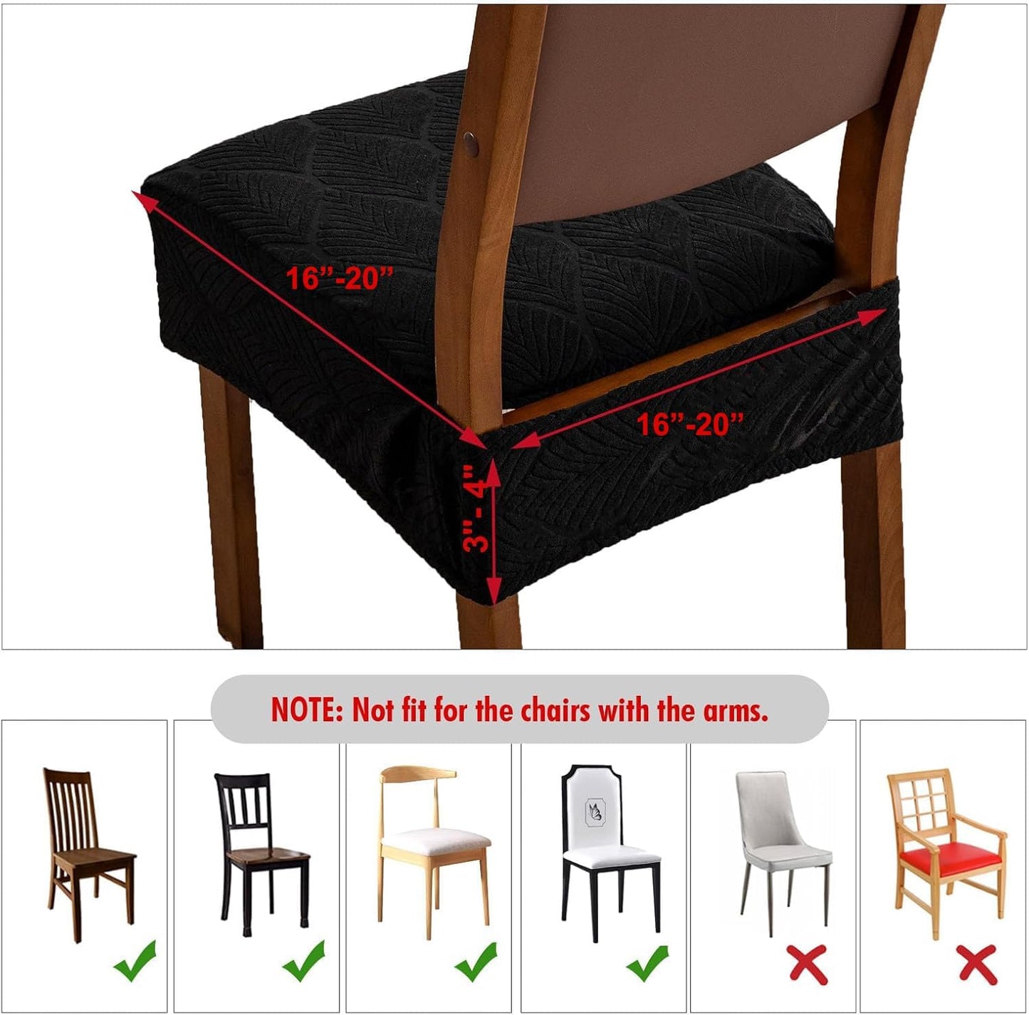 Removable and Washable Seat Covers for Dining Room Chairs Set of 6 - Waterproof Stretch Chair Seat Slipcovers, No Back Covers