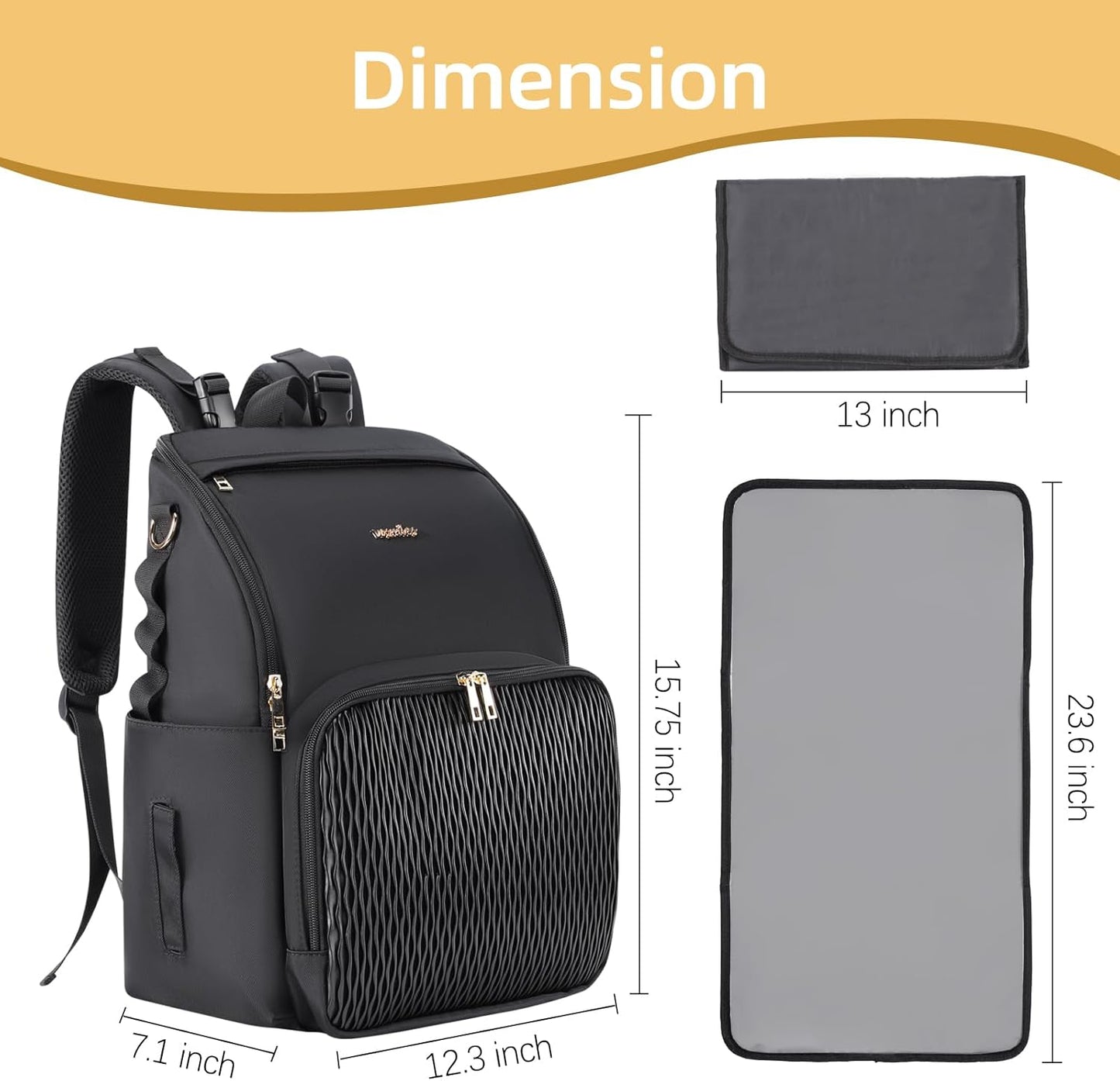 Stylish Baby Diaper Bag, Baby Bag with Changing Pad, Pacifier Case& Stroller Straps, Large Diaper Backpack Boy Girl, Water Resistant Travel Diaper Backpack for Mom Dad