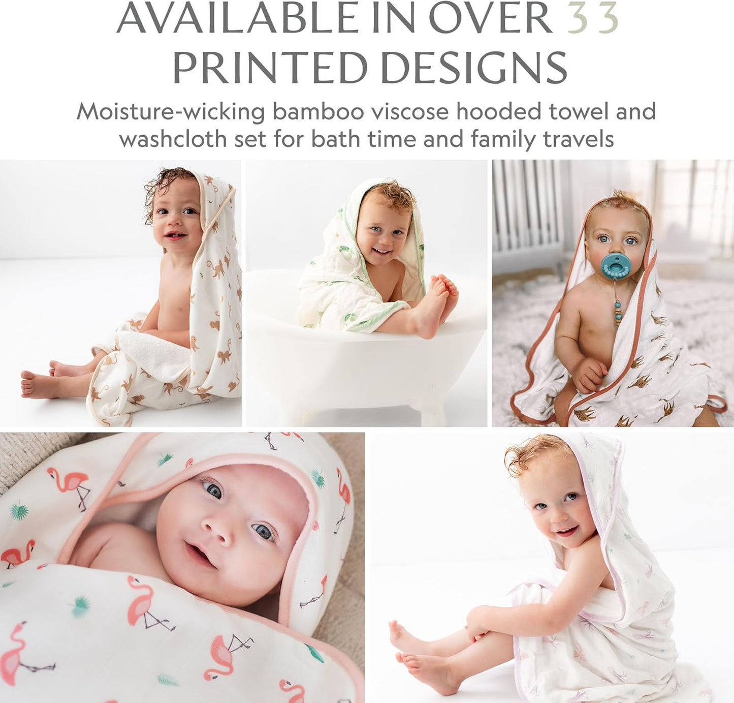 Bamboo Viscose Baby Hooded Towel & Washcloth Set for Babies and Toddlers, Soft & Absorbent, 70% Viscose from Bamboo, 30% Cotton Muslin - Imported (Cow)