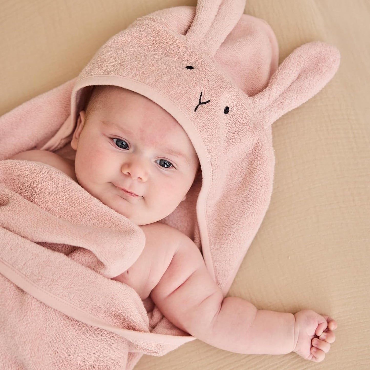 Baby Hooded Towel – Organic Cotton Baby Bath Towels – Baby Towels, Baby Bath Towels for Baby Girl, 32" x 32" Super-Soft and Absorbent Baby Towels for Newborn (Rabbit - Blush)