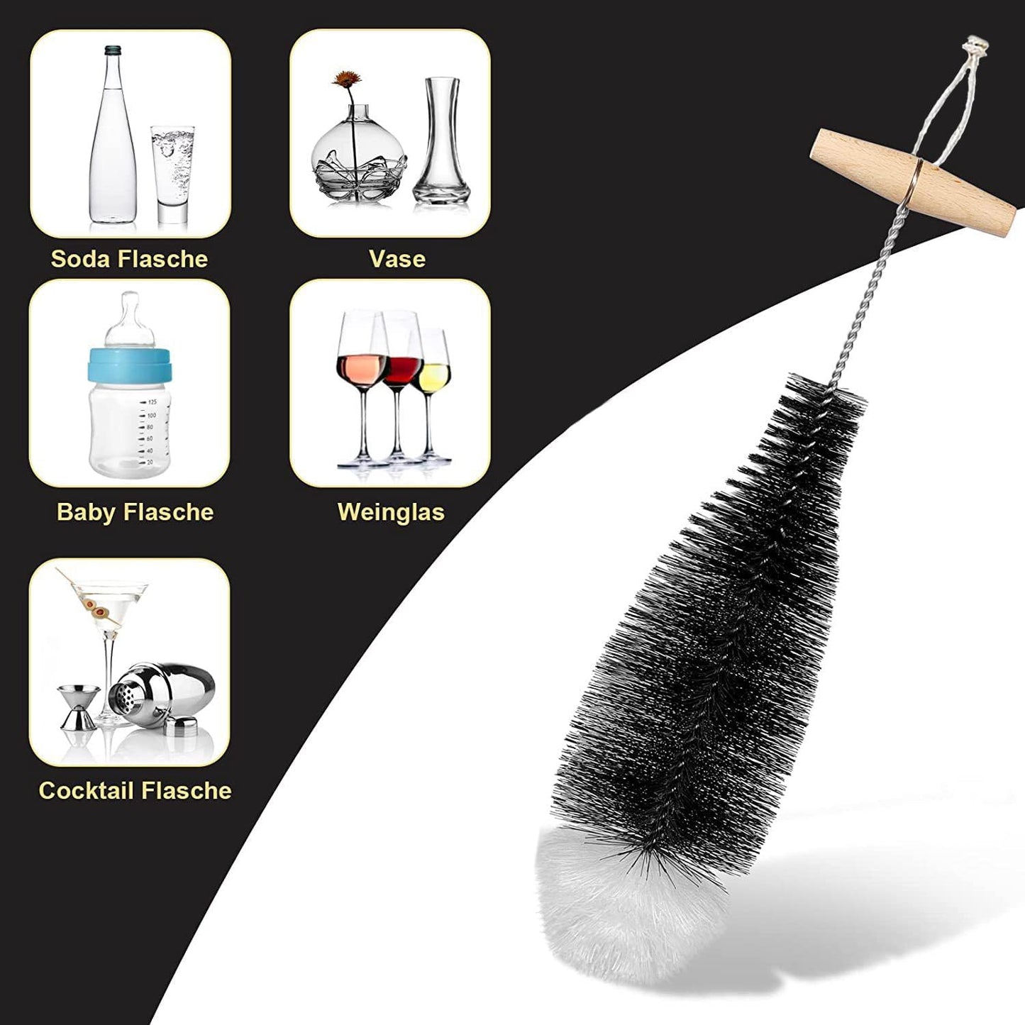 Bottle Cleaning Brush for SodaStream,Nylon Bristles,Wooden Handle,Gentle Anti Scratch,Long Handle Bottle Washer for SodaStream Water Bottles