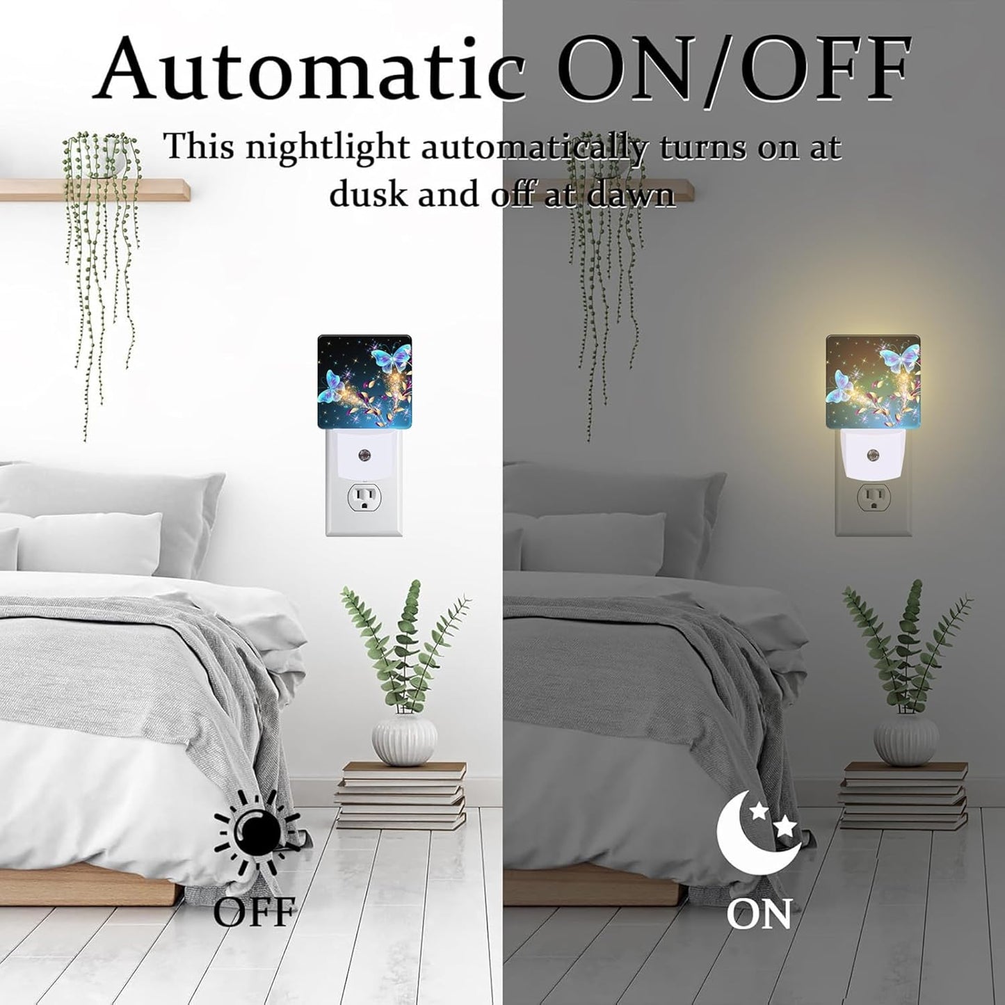 Magical Butterflies with Flowers Night Light Plug into Wall, Glitter Sparkle Butterfly Dusk to Dawn Night Light Plug in,0.5w Energy Saving Sleep Friendly NightLight for Kids Boys Girls Home Decor
