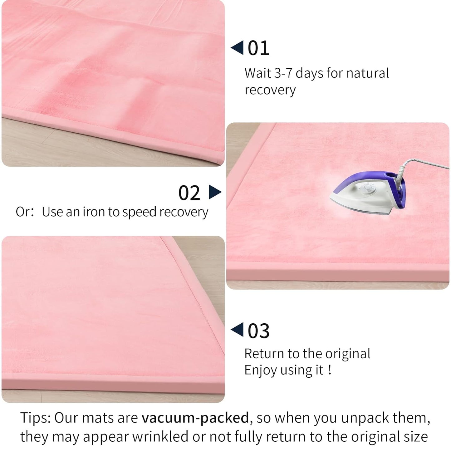 ACOMOPACK Baby Play Mat for Floor 1.3" Thick Memory Foam Play Mat 39"×59" Tummy Time Crawling with Non-Slip Bottom for Living Room,Nursery,Soft Velvet Playpen Mats for Kids,Infants(Pink)