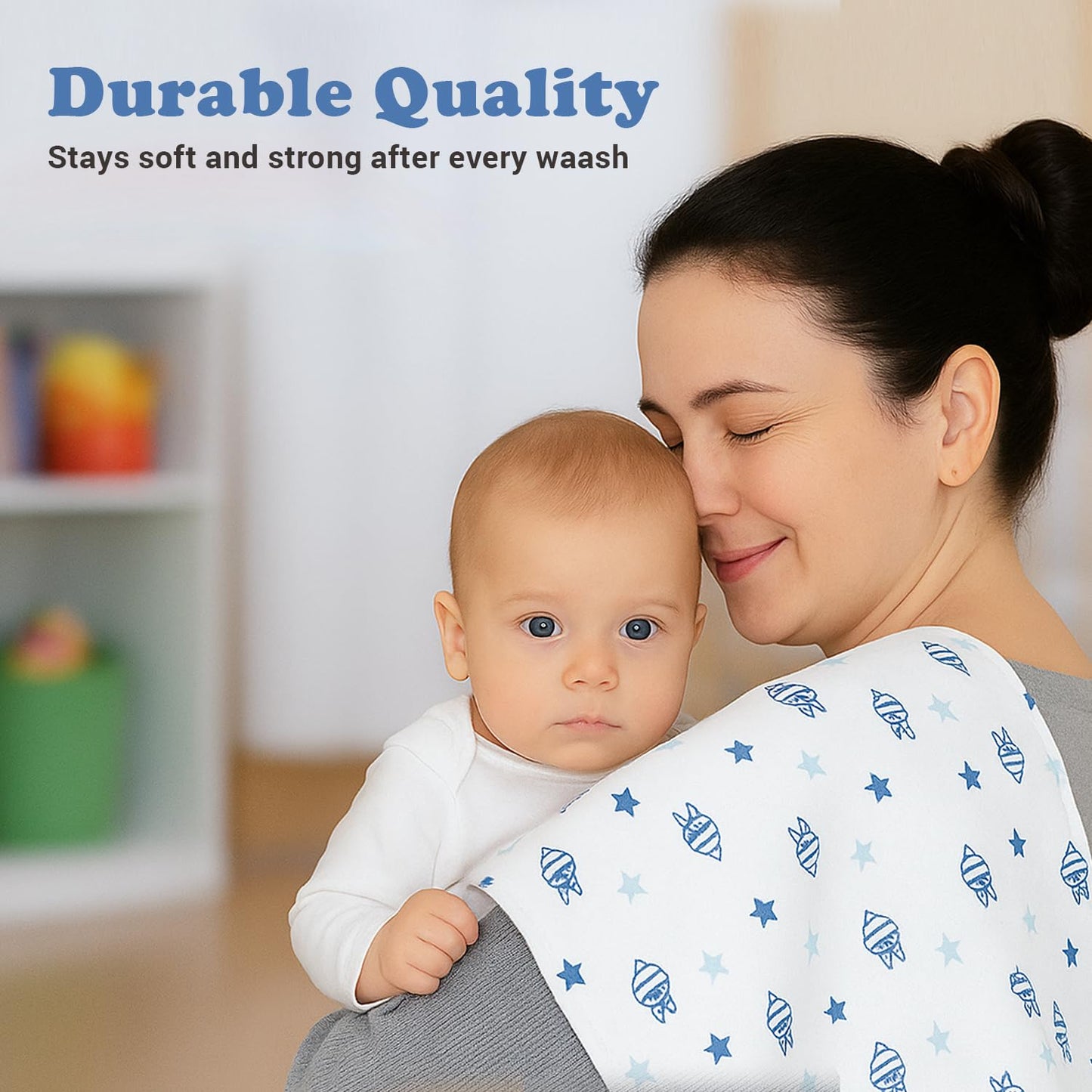Baby Burp Cloths for Boys and Girls - 7 Pack Large 100% Cotton - Double Layered Extra Absorbent Burp Rags, Blue