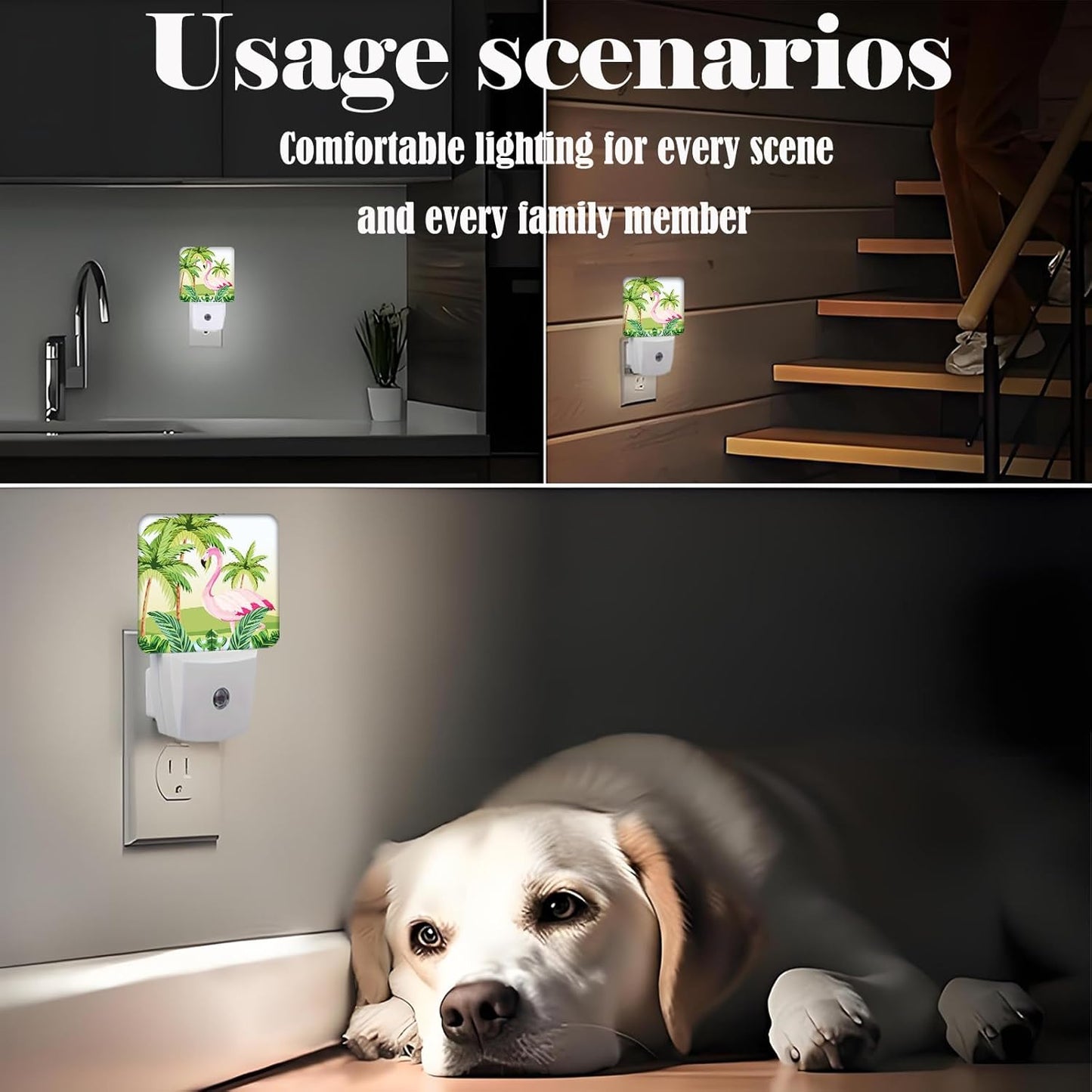 Tropical Flamingo Cartoon Night Light,Plug-in Night Lights with Dusk-to-Dawn Sensor for Stairway,Hallway,Bedroom Sleep Friendly Ideal for Women/Girls/Boys Gift,0.5w