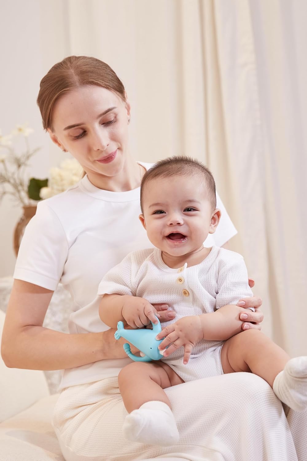 Smily Mia Narwhal Silicone Baby Teether for 3-6Months, Teething Toys 6-12Months, Best Toys for 4Months Babies, Sensory Toys for Teething Babies, Chew Toys for Teething Pain Relief, Blue