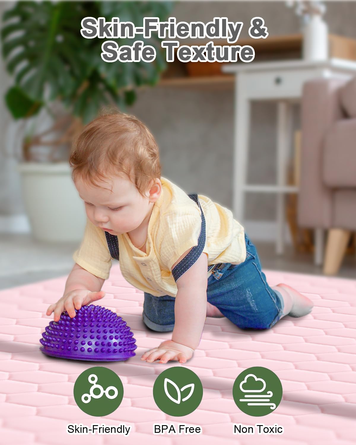 Premium Foam Baby Play Mat 50" x 50" with Removable Cover, Extra Thick Padding Playpen Mat, Non-Slip Floor Mat, Stylish & Easy to Clean for Crawling Baby, Infants & Toddlers, Pink