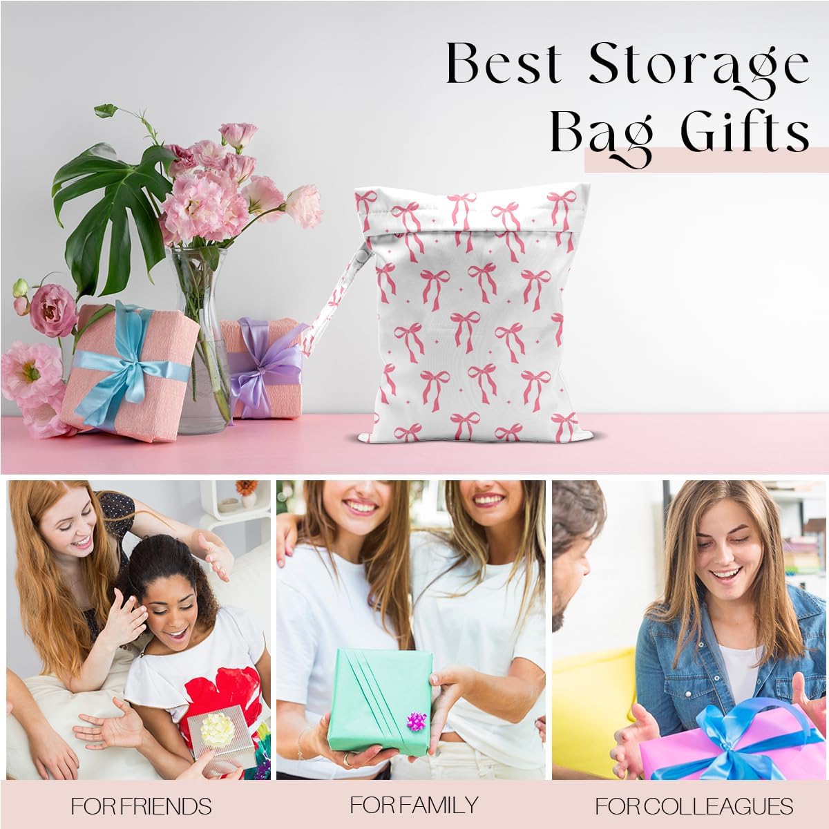 Wet Bag for Swimsuit, Beach Travel Essentials Wet Dry Bag, for Sunscreen Toiletry Dirty Clothes Yoga Gym Diaper, Friends Summer Beach Vacation Gifts. Pink Bow Plaid