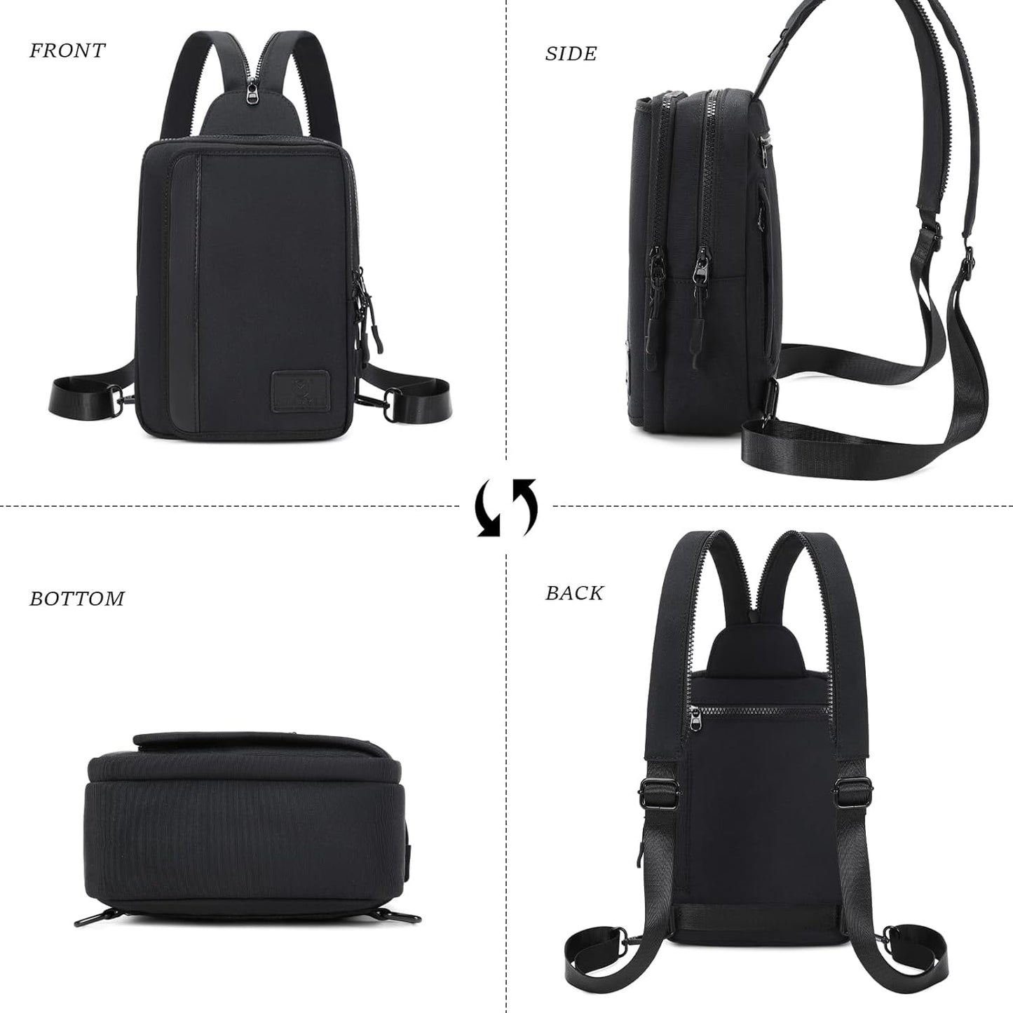 MYHOZEE Sling Bag Crossbody Backpack Purse - 2 in 1 Nylon Cross Body Bag Diaper with Wipes Pouch, Water Bottle Pocket