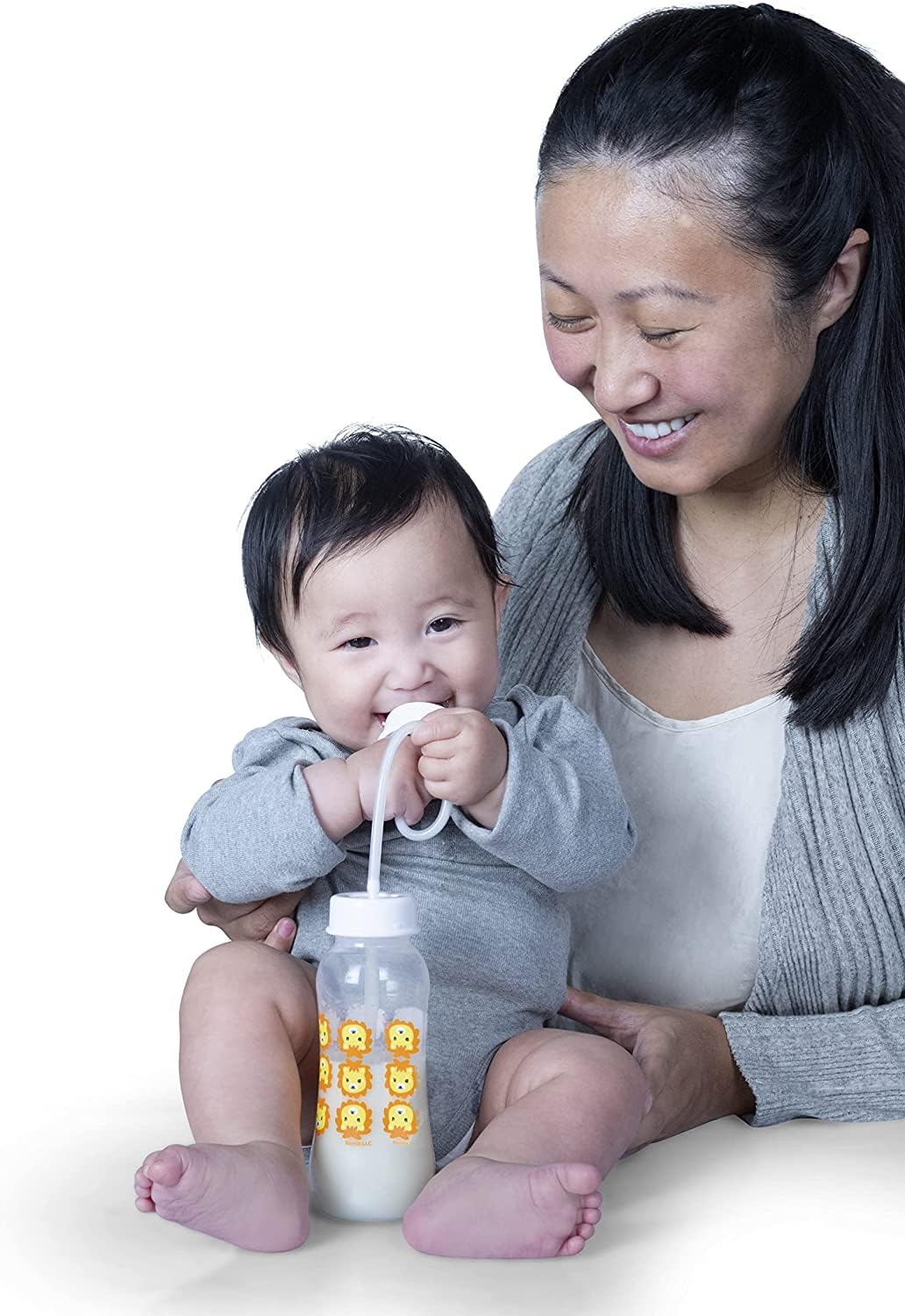 Hands-Free Baby Bottle - Anti-Colic Nursing System 4 oz Baby Bottle with Fast Flow Nipple/Teat 3m+ Infant with Tube Straw Feeding System for Toddler (2 Bottles - Blue)