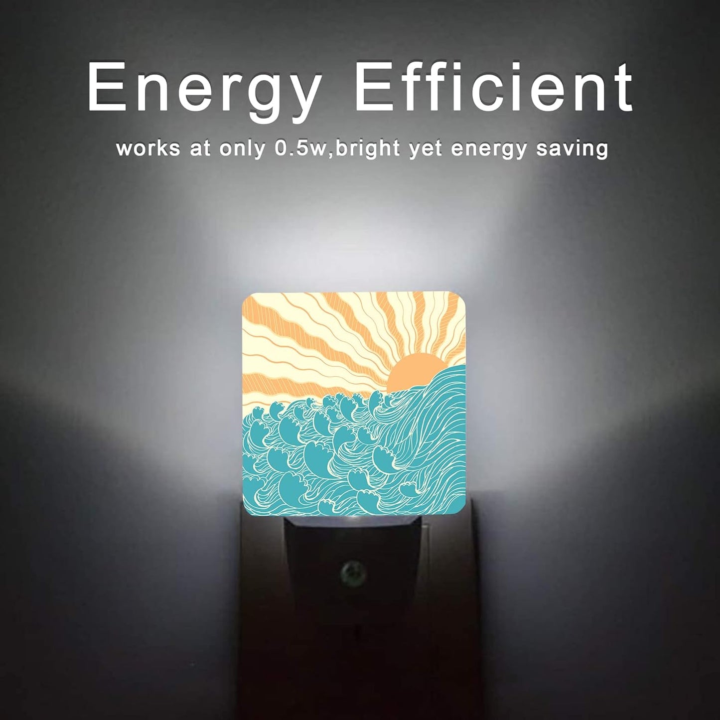 Waves Night Light,Sea Landscape Sun Plug-in Night Lights with Dusk-to-Dawn Sensor for Women/Girls/Boys Gift Sleep Friendly lamp for Bedroom, Bathroom and Living Room,0.5W