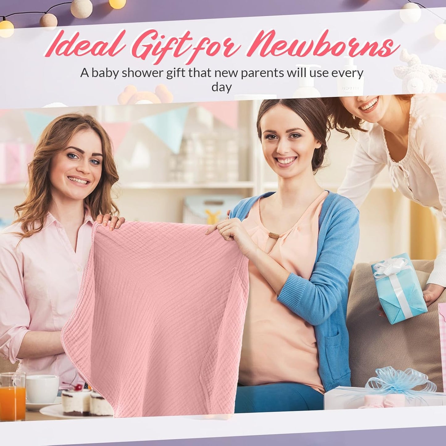 6 Pcs Muslin Hooded Bath Towels Washcloths and Bibs Set, Muslin Cotton Baby Towels Absorbent Hooded Blanket Towel Infant Bibs for Boys Girls Newborn Infant Essentials(Pink, Brown)