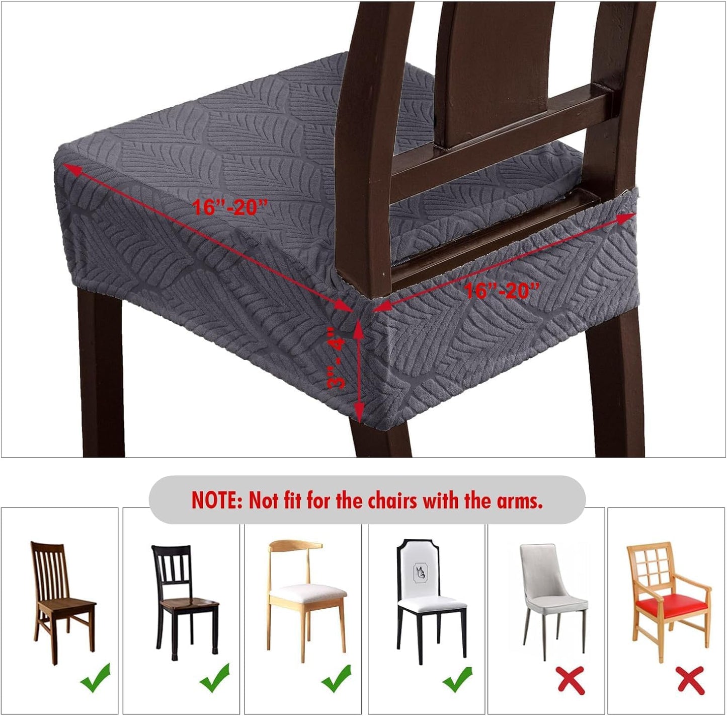 Waterproof Stretch Seat Covers,Dining Room Chair for 6 Set Removable Washable Chair Slipcover Protectors,No Rear Covers,Dark Grey