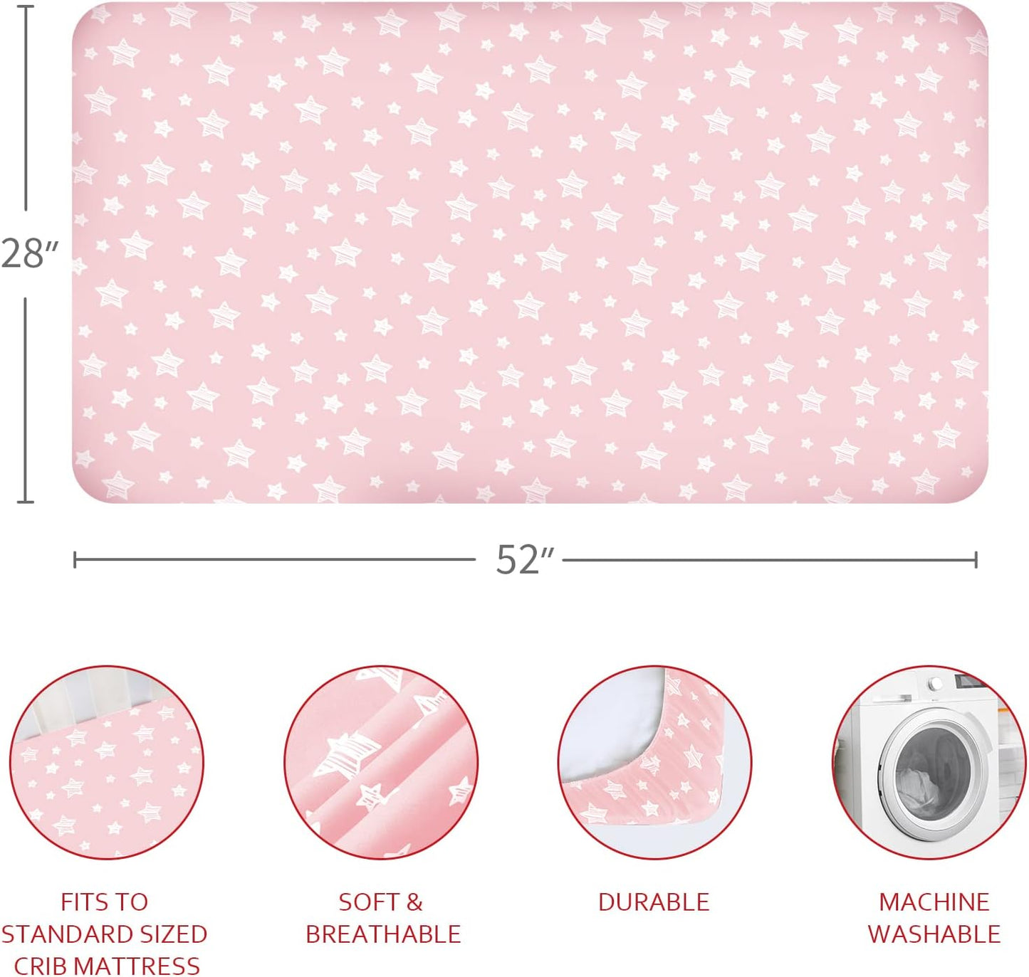 Crib Sheets & Waterproof Crib Mattress Protector for Boys 4 Pack Set, Viscose, Waterproof Crib Sheets Mattress Pad Cover, Grey & Pink