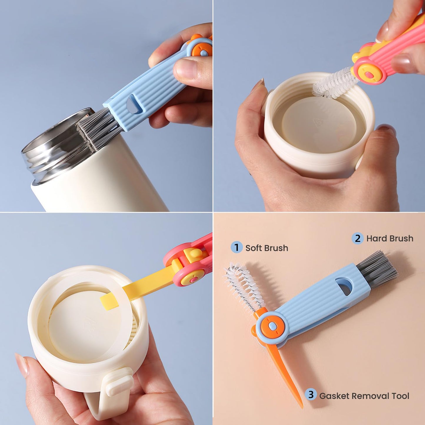 5-in-1 Baby Bottle Cleaner Set, Including Nylon & Silicone Bottle Brush, Cap, Straw & Nipple Brushes, BPA-Free (Grey)