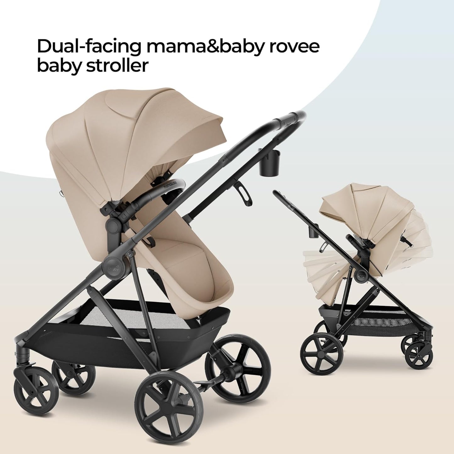 MAMA & BABY Rovee 2-in-1 Baby Stroller, Convertible Infant & Toddler Stroller with Reversible Seat, Large UPF 50+ Sun Canopy, Foldable Stroller with Shock-Absorbing Wheels & Storage Basket