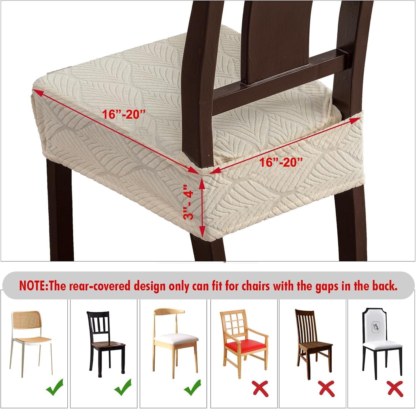 Removable Washable Dining Chair Seat Covers Set of 6,Stretch Jacquard Chair Seat Cushion Protector Slipcovers, Rear Covers