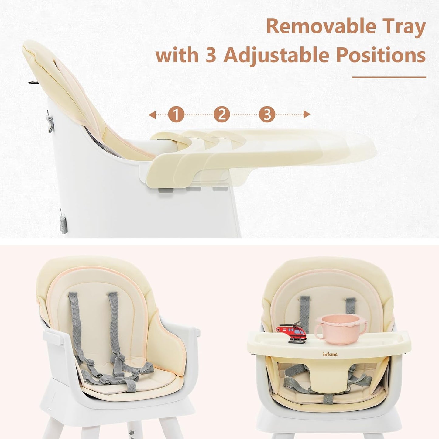 INFANS 8 in 1 Baby High Chair, Convertible Highchair for Babies and Toddlers, Infant Dining Booster Seat, Building Block Table, Kids Stool Table Chair Set with Removable Tray