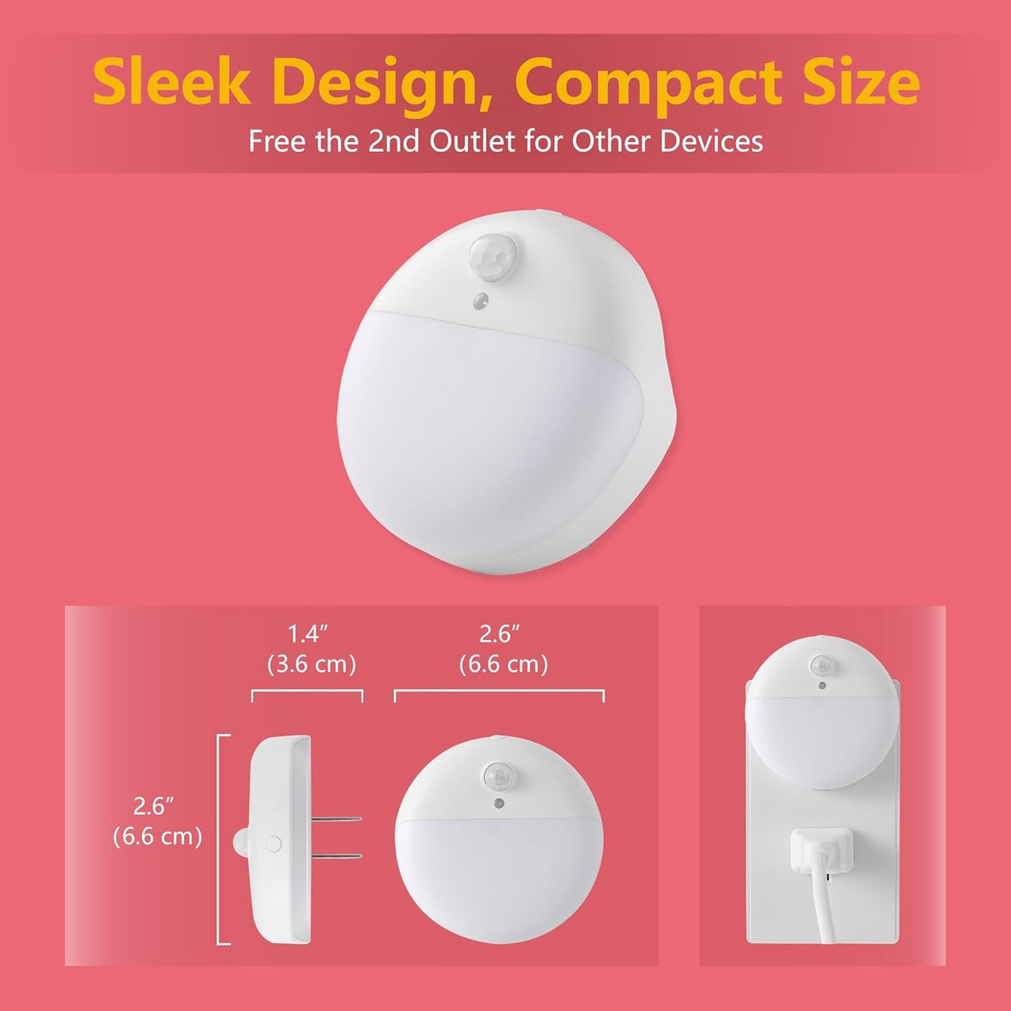 2 Pack Plug in Red Sleep Night Light, Dusk to Dawn, 3 Lighting Ways, Soft Glow, Stepless Dimming, LED Lights for Bedroom, Sleep, Baby Nursery, Kids, Toddler, Bathroom, Hallway, Home Decor