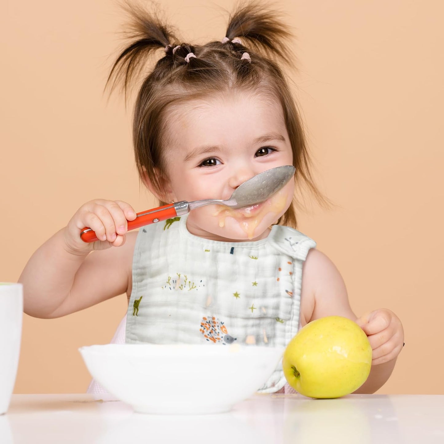 Zainpe 6Pcs Snap Muslin Cotton Baby Bibs Owl Fox Leaf Bear Bib with 6 Absorbent & Soft Layers Machine Washable Adjustable Burp Cloth for Infant Girl Boy Toddler Drooling Eating Teething 0 to 24 Months