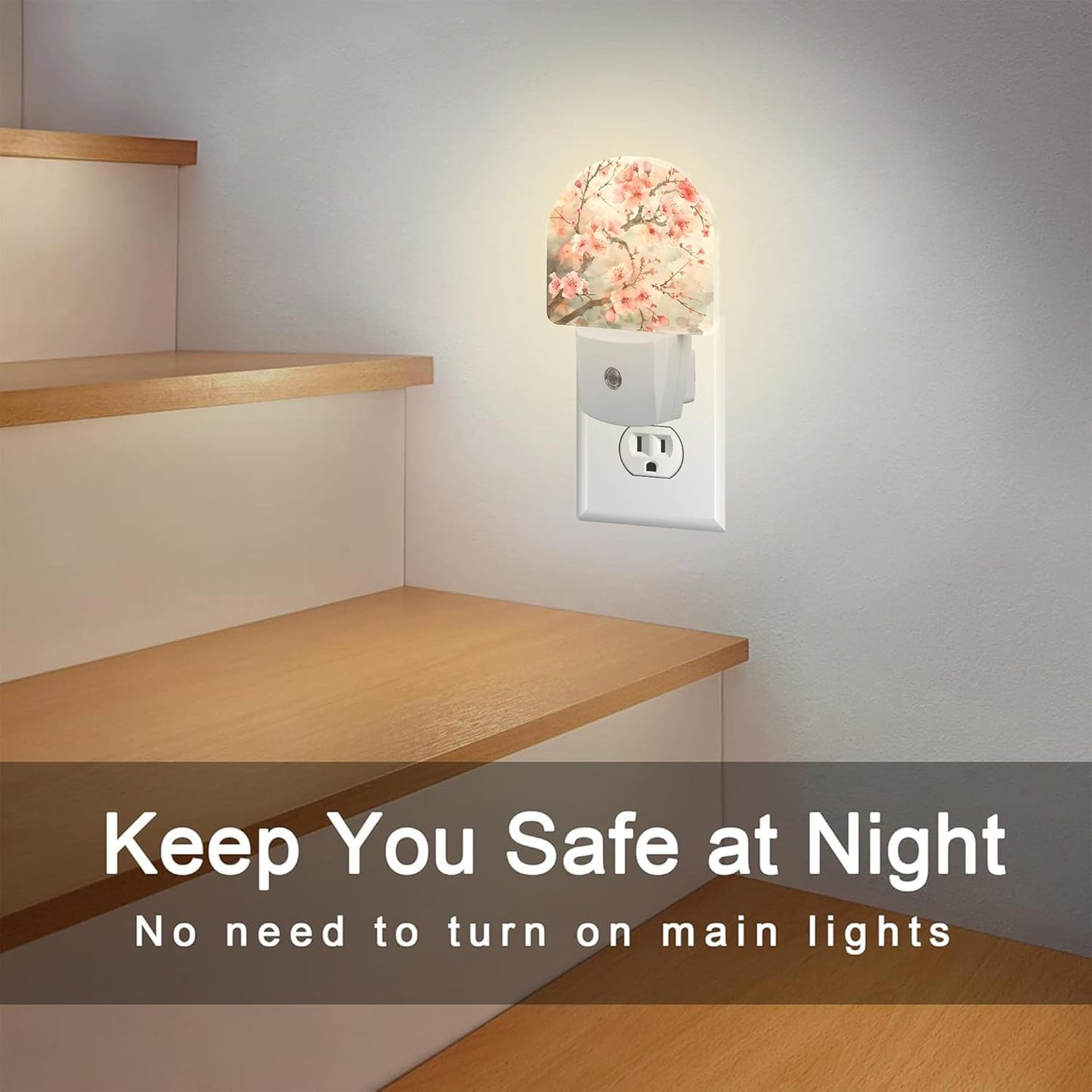 Cherry Blossom Tree Night Light Plug into Wall,Pink Watercolor Cherry Blossom Flowers Dusk to Dawn Night Light Plug in,0.5w Energy Saving NightLight for Kids Boys Girls Home Decor