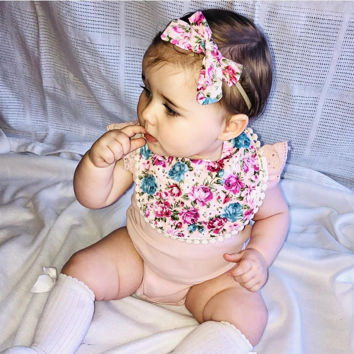 Baby Girls Floral Print Bibs, Reversible Burp Cloth Set for Newborn Infant Toddlers