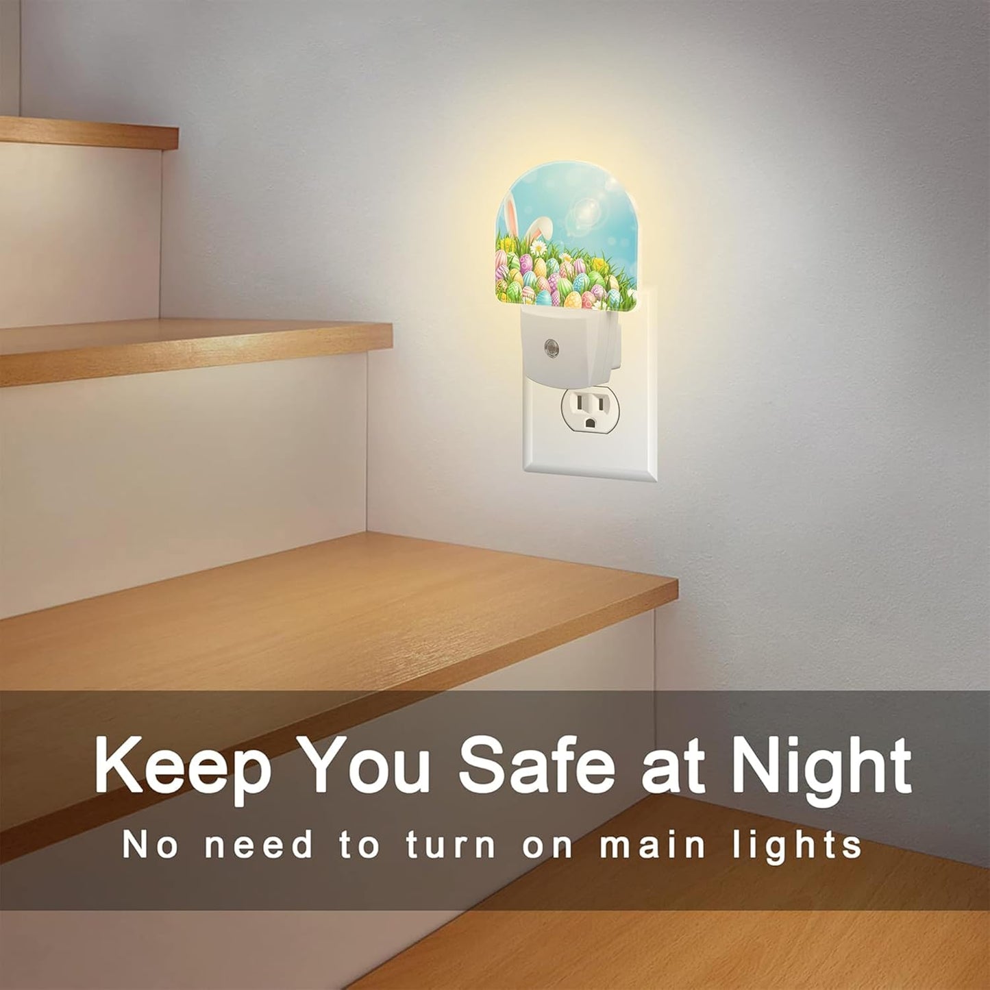 Easter Bunny and Eggs Night Light Plug into Wall,Colorful Easter Eggs Rabbit Dusk to Dawn Night Light Plug in,0.5w Energy Saving Sleep Friendly NightLight for Kids Boys Girls Home Decor
