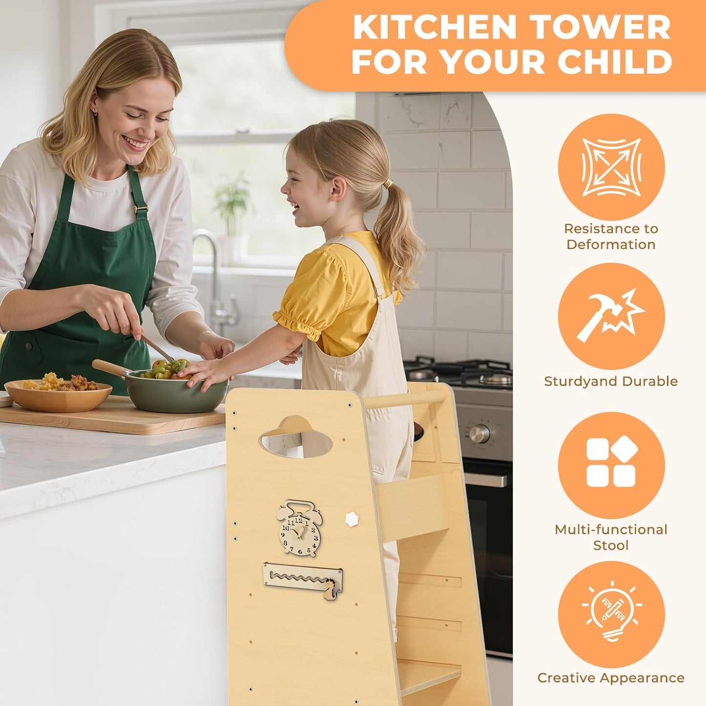 Toddler Tower 3-in-1 Multifunctional Kitchen Stool Helper, Adjustable Height ,Highchair