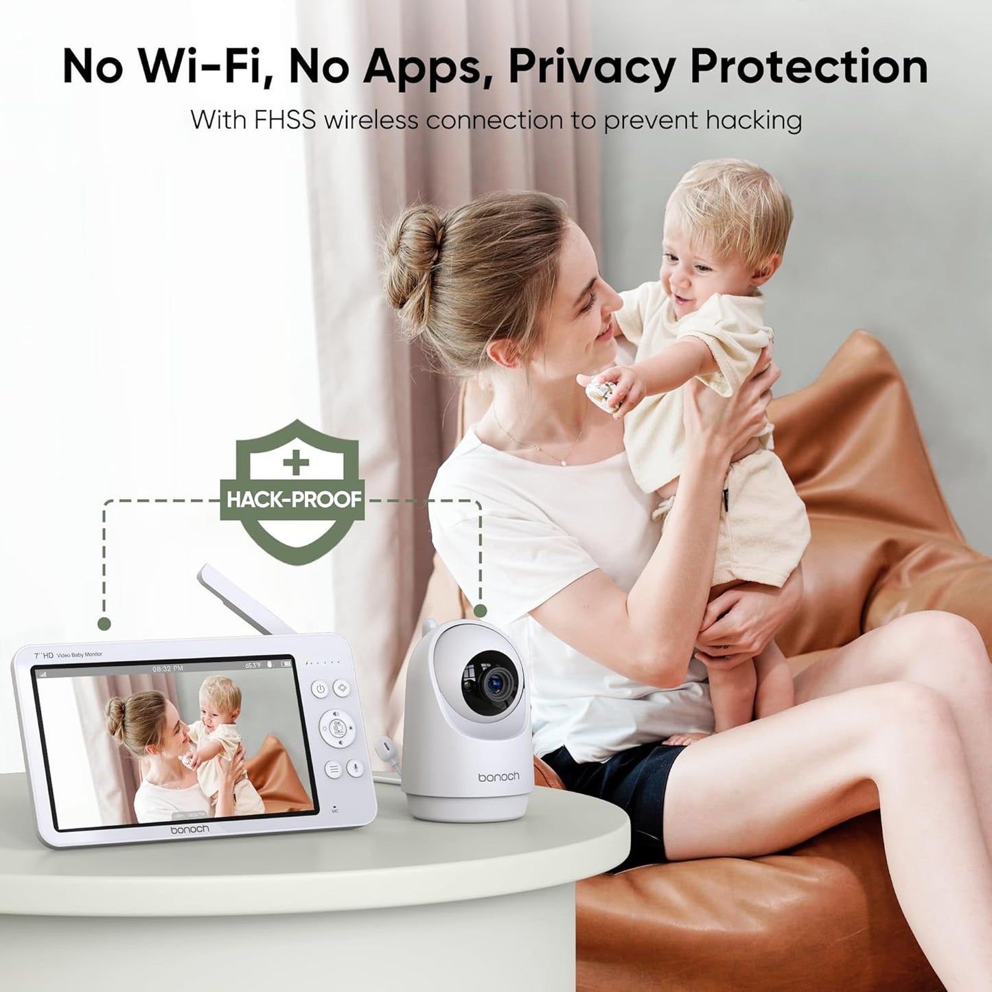 bonoch Add-on Baby Camera Unit for BBM03/ BBM05/07/09, 720p HD Video Baby Monitor Camera No WiFi, Security Split-Screen, Auto Night Vision, 4X Zoom, 2-Way Audio, Temperature Sensor, 8 Lullabies