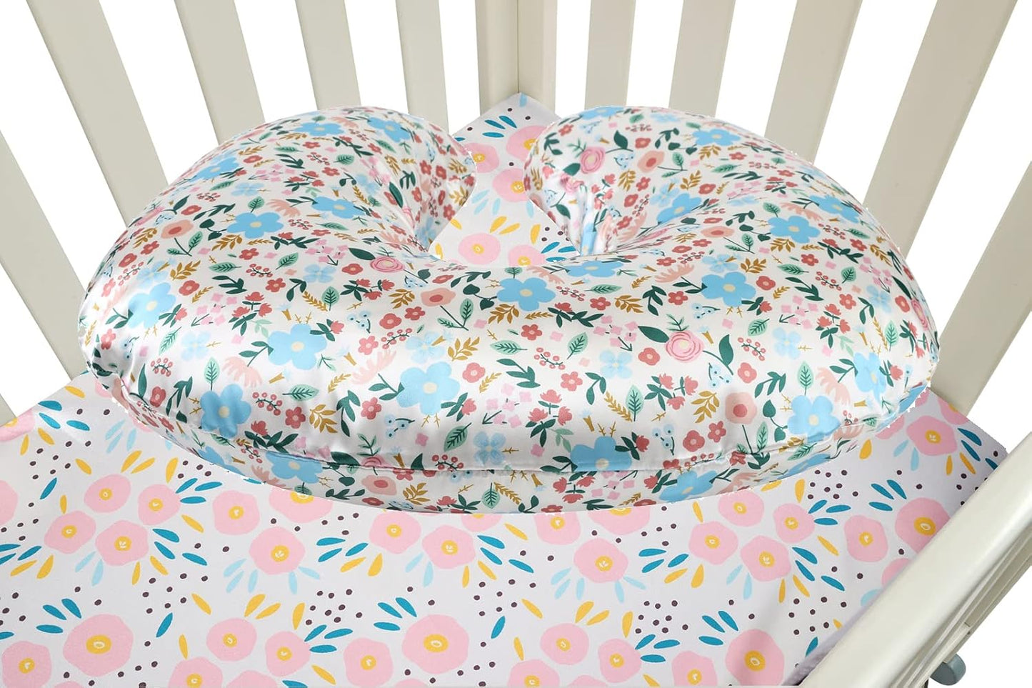 Satin Nursing Pillow Cover Set 2 Pack Ultra Soft Silk Compatible with Boppy Pillow for Breastfeeding Pillow Protect for Baby Hair and Skin Floral & Floral