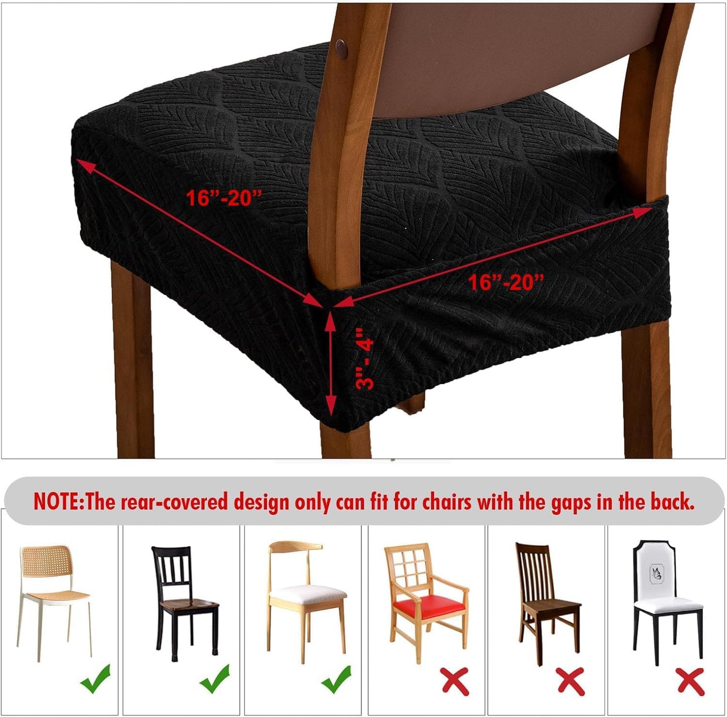 Removable Washable Dining Chair Seat Covers Set of 2,Stretch Jacquard Chair Seat Cushion Protector Slipcovers, Rear Covers