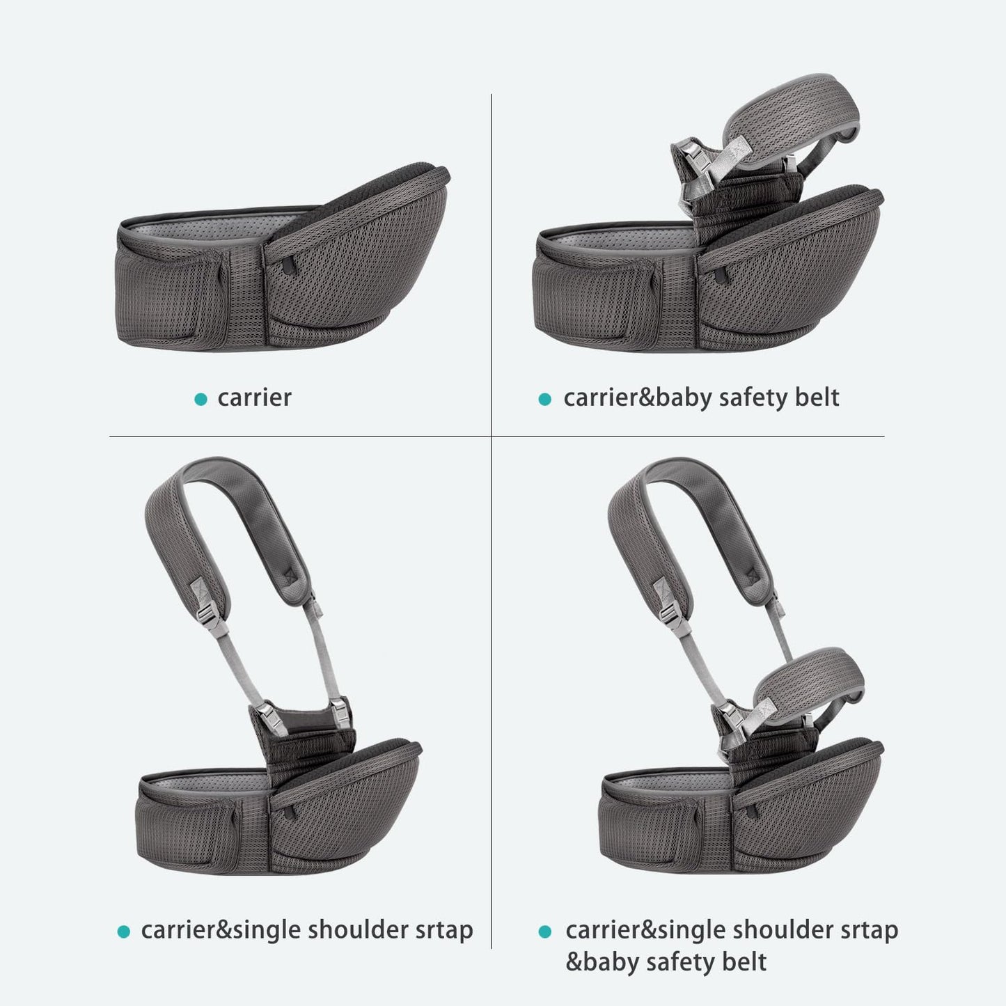 Baby Carrier - Hip Carrier for Baby with Baby Safety Strap - Toddler Carrier 7-45 lbs - Ergonomic Infant Holder with Hip Seat Large Capacity Pockets(Dark Grey)