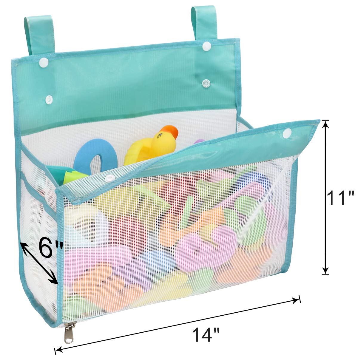 Bath Toy Organizer Multiple Ways to Hang, Extra Large Opening Bathroom Toy Holder, Bottom Zipper Bathtub Toy Storage Bag (Blue)