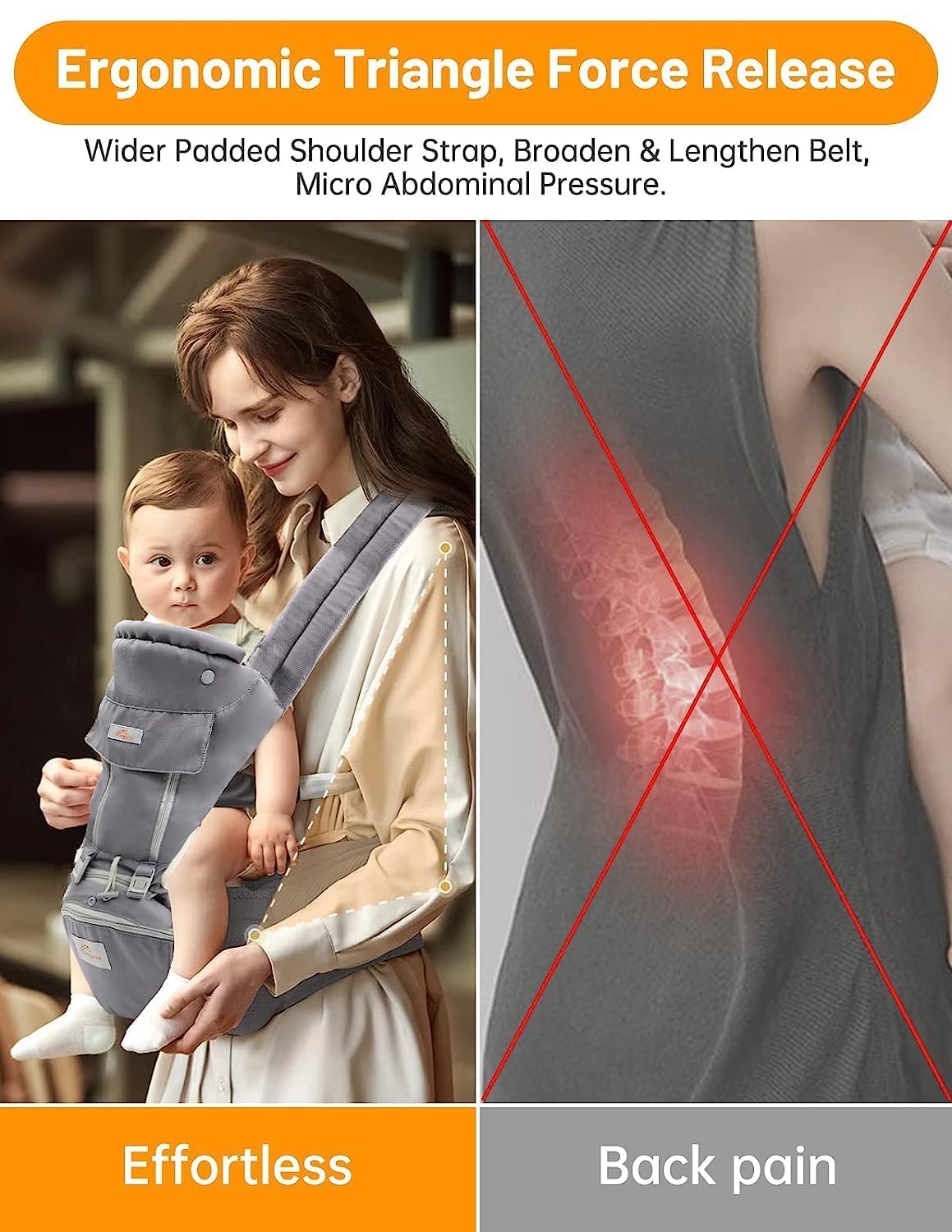 Baby Carrier with Hip Seat, 6 in 1 Baby Carrier Newborn to Toddler, Adjustable Infant Carrier with Hood, All Seasons & All Position Baby Holder Carrier for Breastfeeding