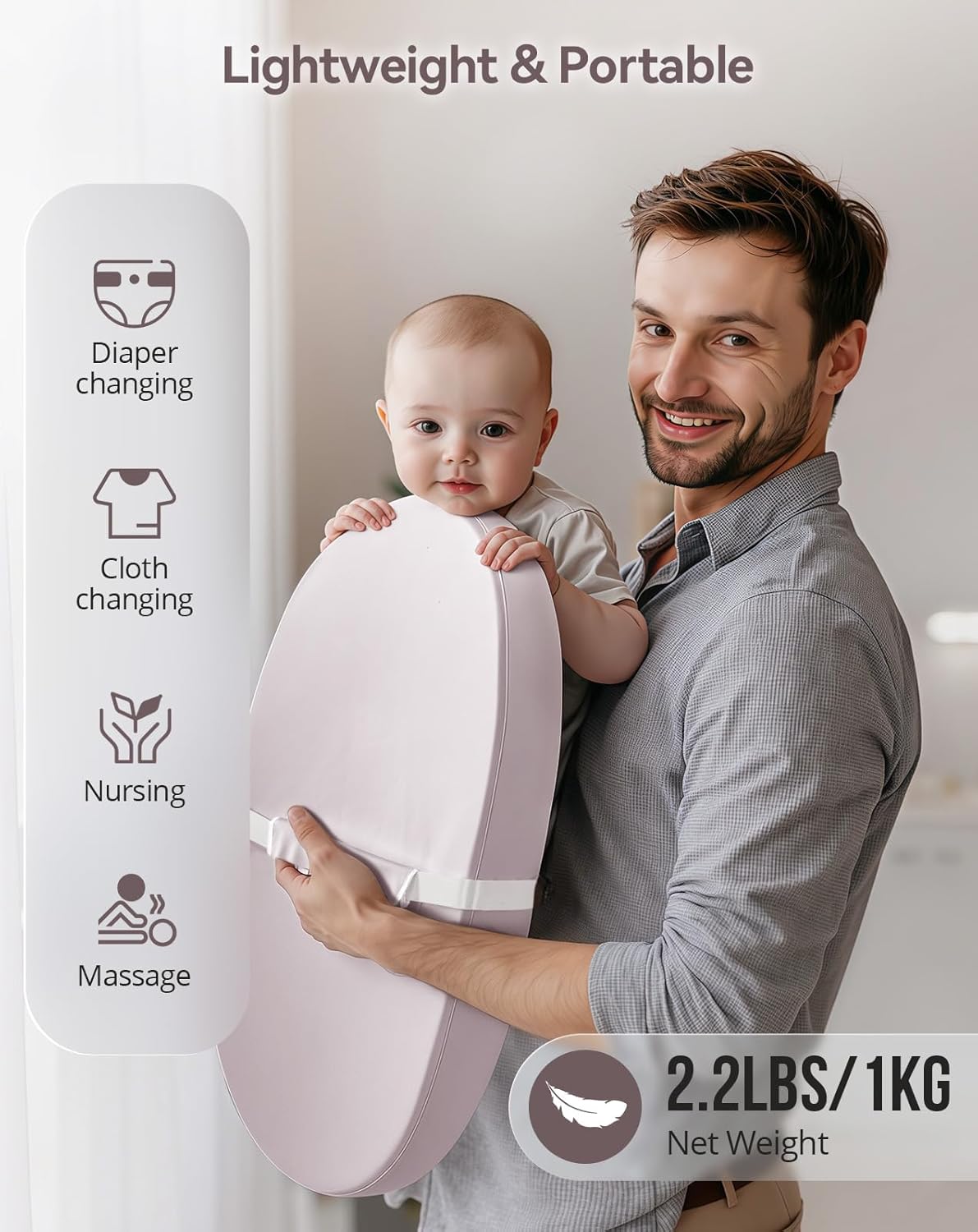 COMOMY Baby Changing Pad with Wipeable & Waterproof PU Cover, Contoured Diaper Changing Pad for Dresser with Non-Slip Safety Belt, Portable and Lightweight, Large Cushioned Foam, Lavender